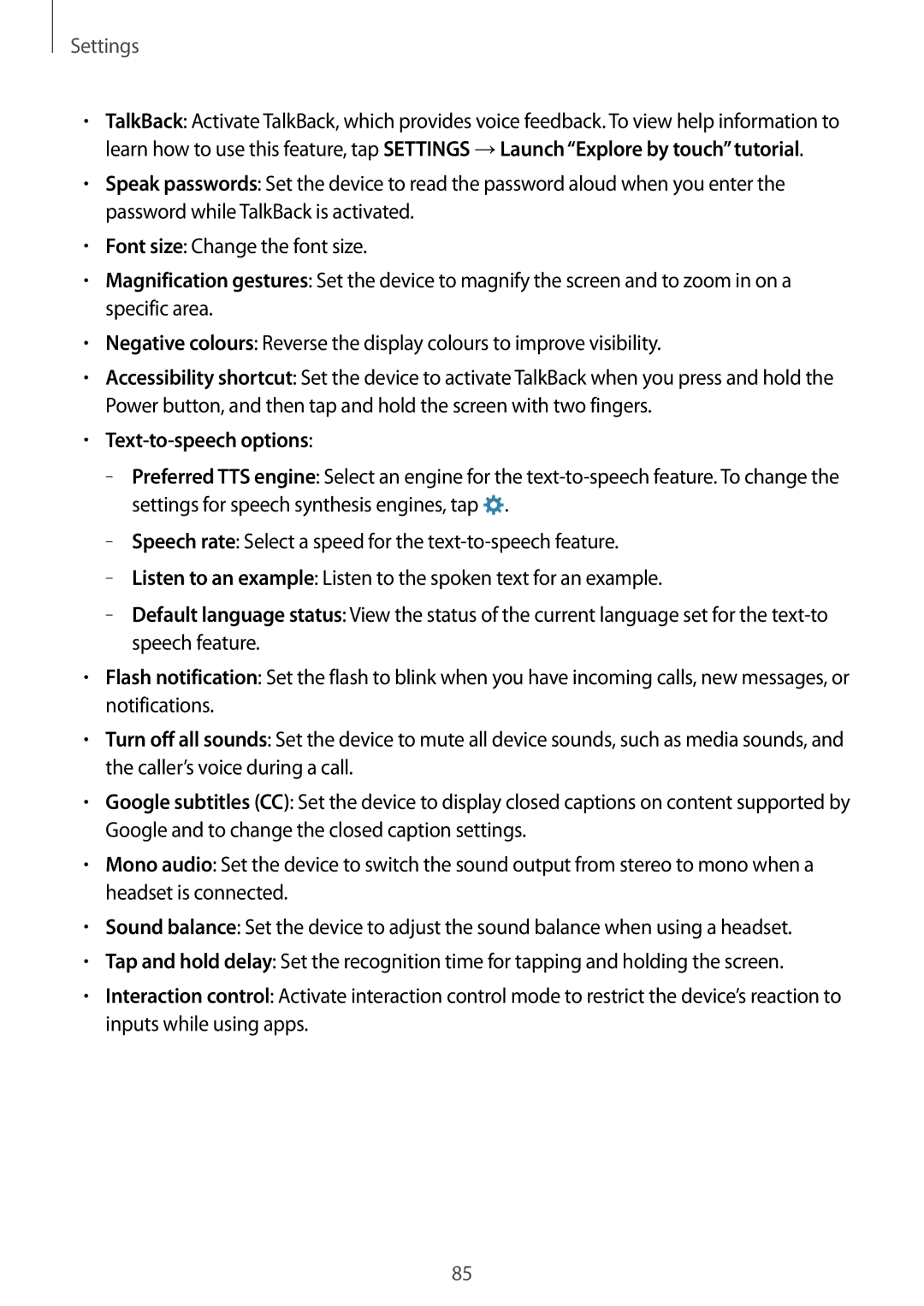 Samsung SM-G360FZSASEB, SM-G360FZSAXEF, SM-G360FHAASFR, SM-G360FHAAVGF, SM-G360FZWAVGF, SM-G360FHAAXEF Text-to-speech options 