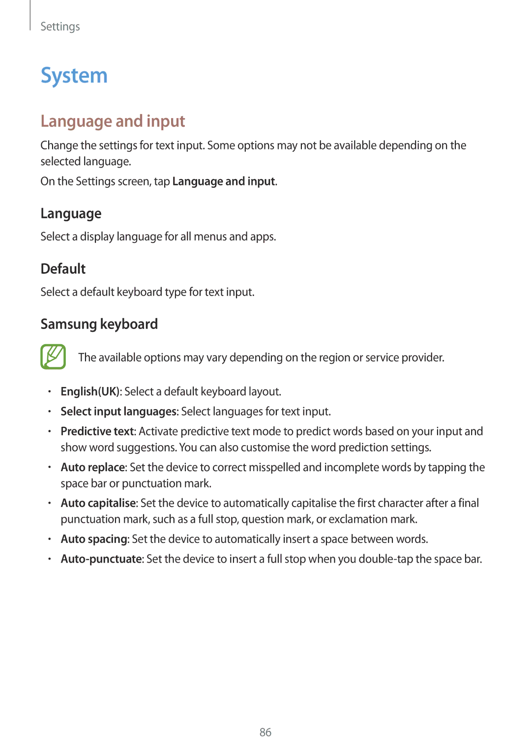 Samsung SM-G360FHAASEB, SM-G360FZSAXEF, SM-G360FHAASFR, SM-G360FHAAVGF System, Language and input, Default, Samsung keyboard 