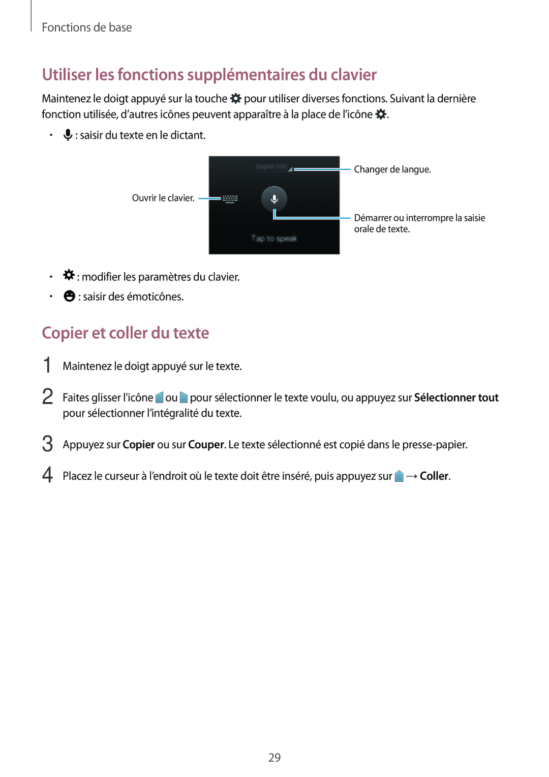 Samsung SM-G360FHAASFR, SM-G360FZSAXEF manual Utiliser les fonctions supplémentaires du clavier, Copier et coller du texte 