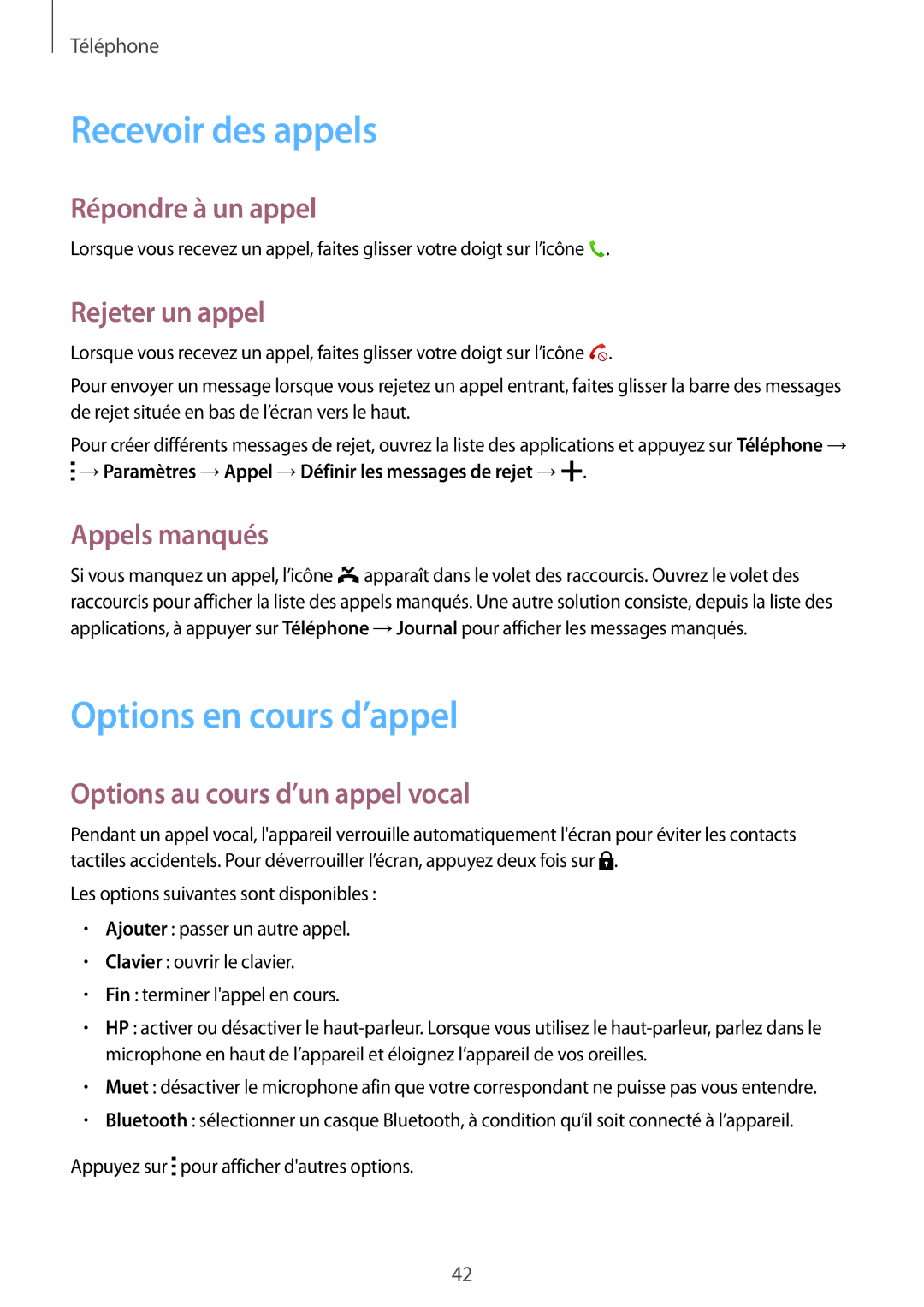 Samsung SM-G360FZSAXEF, SM-G360FHAASFR, SM-G360FHAAVGF, SM-G360FZWAVGF manual Recevoir des appels, Options en cours d’appel 