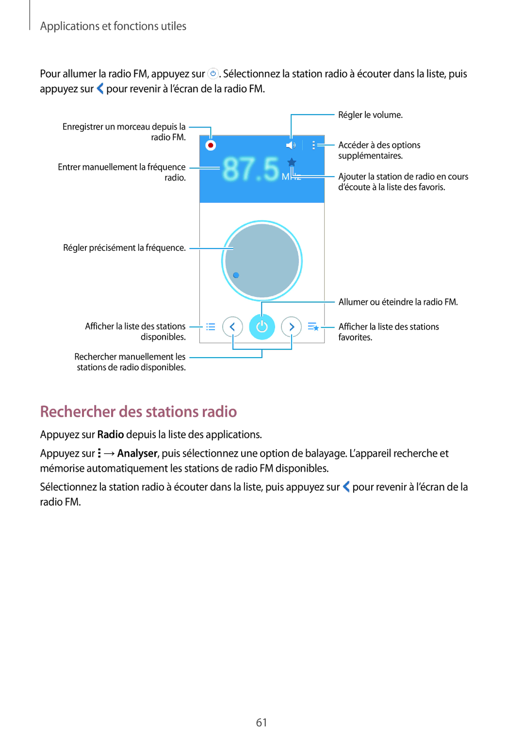 Samsung SM-G360FZWAXEF, SM-G360FZSAXEF, SM-G360FHAASFR, SM-G360FHAAVGF, SM-G360FZWAVGF manual Rechercher des stations radio 