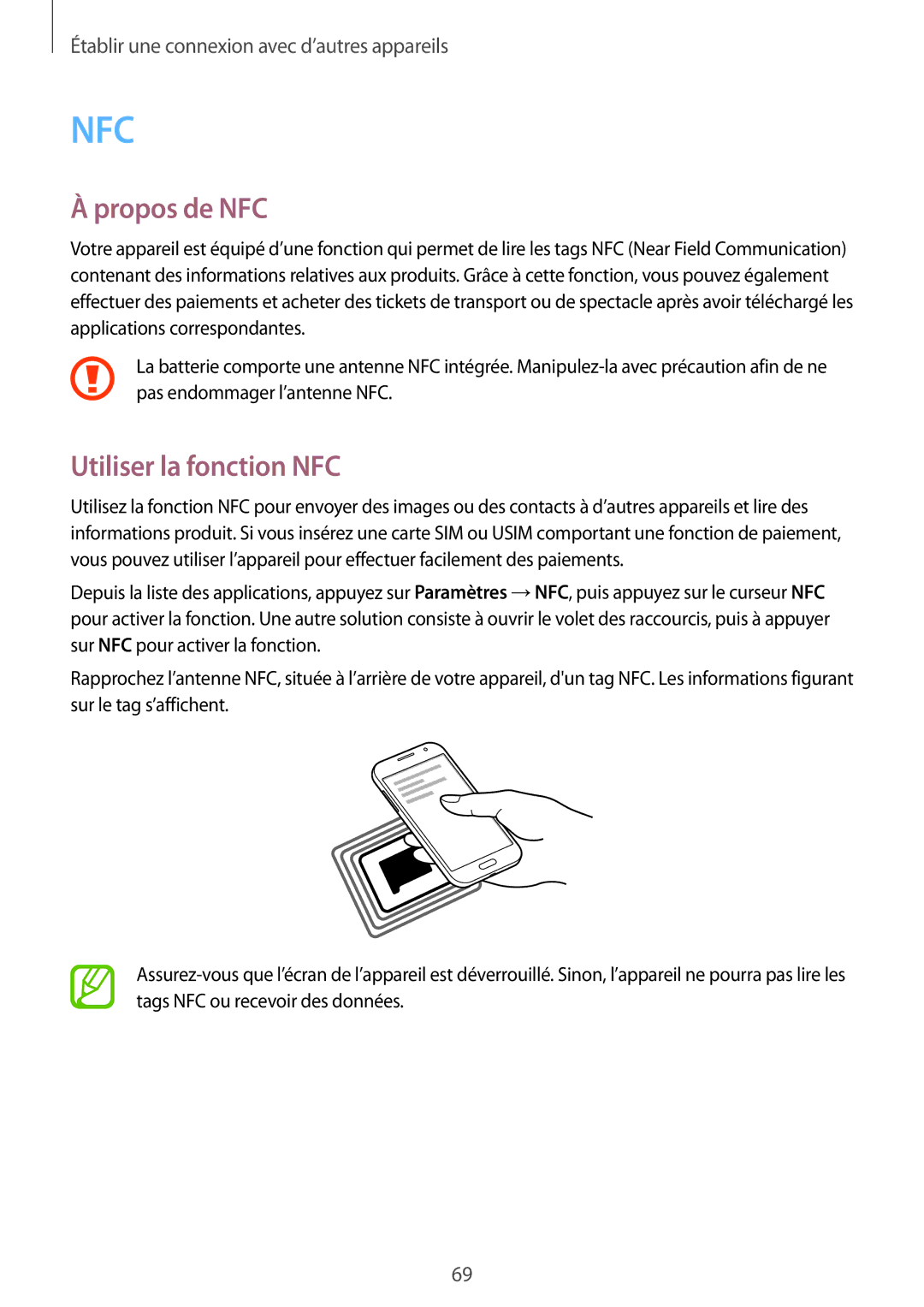 Samsung SM-G360FZWASFR, SM-G360FZSAXEF, SM-G360FHAASFR, SM-G360FHAAVGF manual Propos de NFC, Utiliser la fonction NFC 