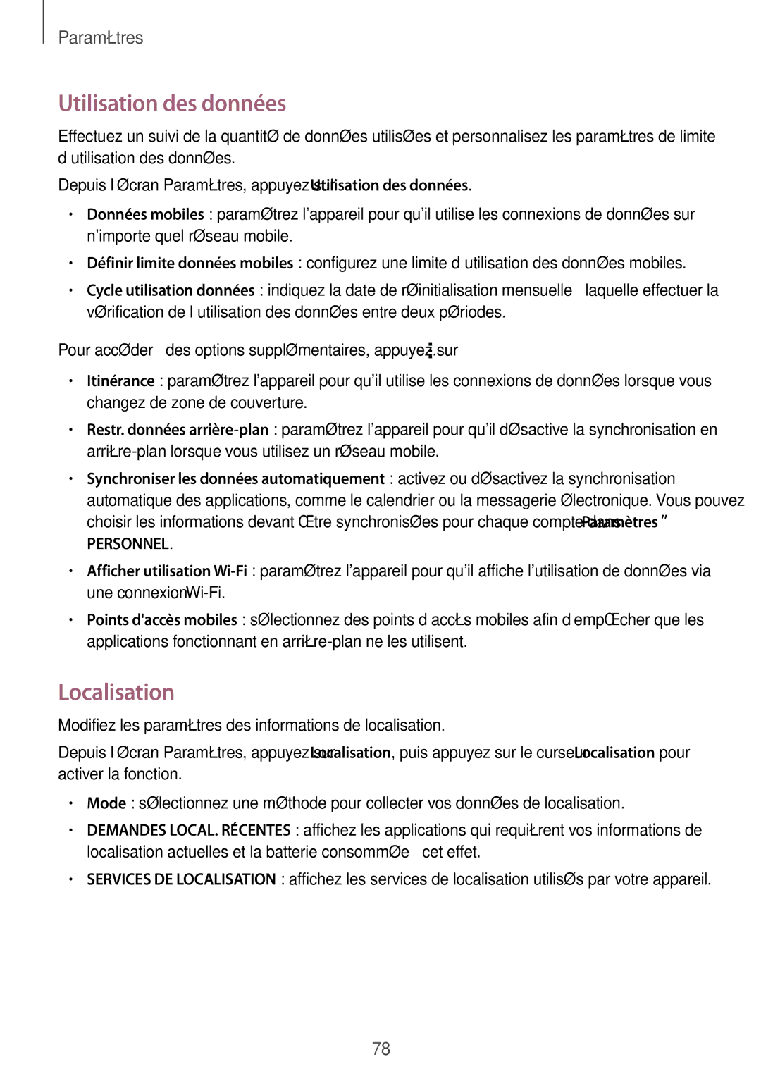 Samsung SM-G360FHAASFR, SM-G360FZSAXEF, SM-G360FHAAVGF, SM-G360FZWAVGF, SM-G360FHAAXEF Utilisation des données, Localisation 