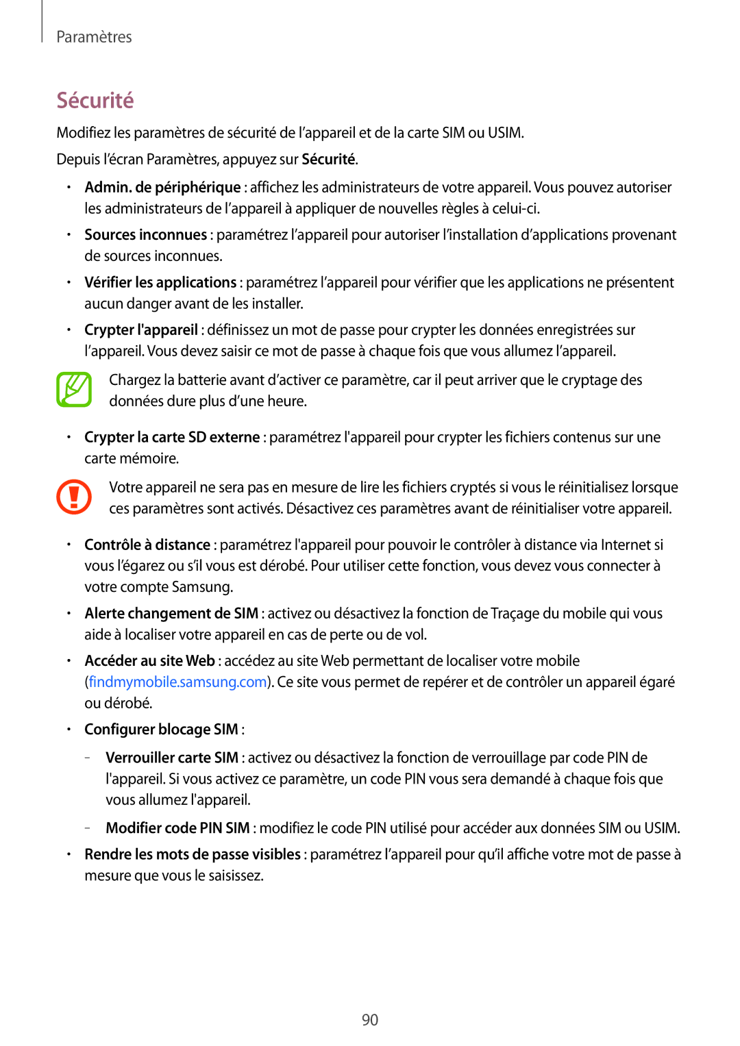 Samsung SM-G360FZWASFR, SM-G360FZSAXEF, SM-G360FHAASFR, SM-G360FHAAVGF, SM-G360FZWAVGF manual Sécurité, Configurer blocage SIM 