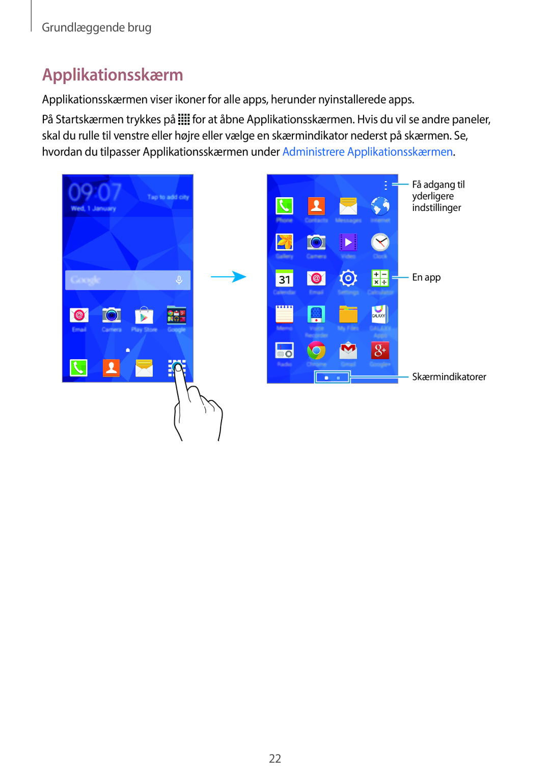 Samsung SM-G360FHAANEE, SM-G360FZWANEE, SM-G360FZSANEE manual Applikationsskærm 