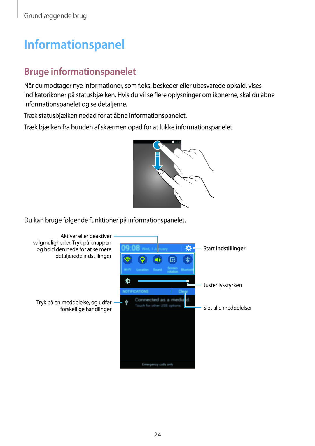 Samsung SM-G360FZWANEE, SM-G360FHAANEE, SM-G360FZSANEE manual Informationspanel, Bruge informationspanelet 