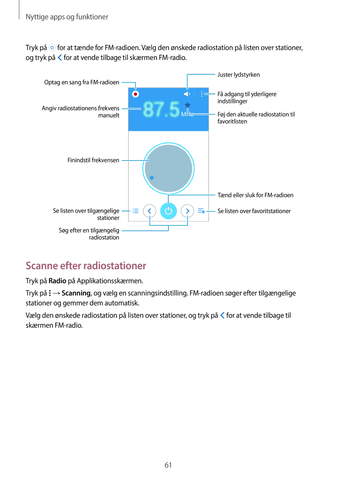 Samsung SM-G360FHAANEE, SM-G360FZWANEE, SM-G360FZSANEE manual Scanne efter radiostationer 