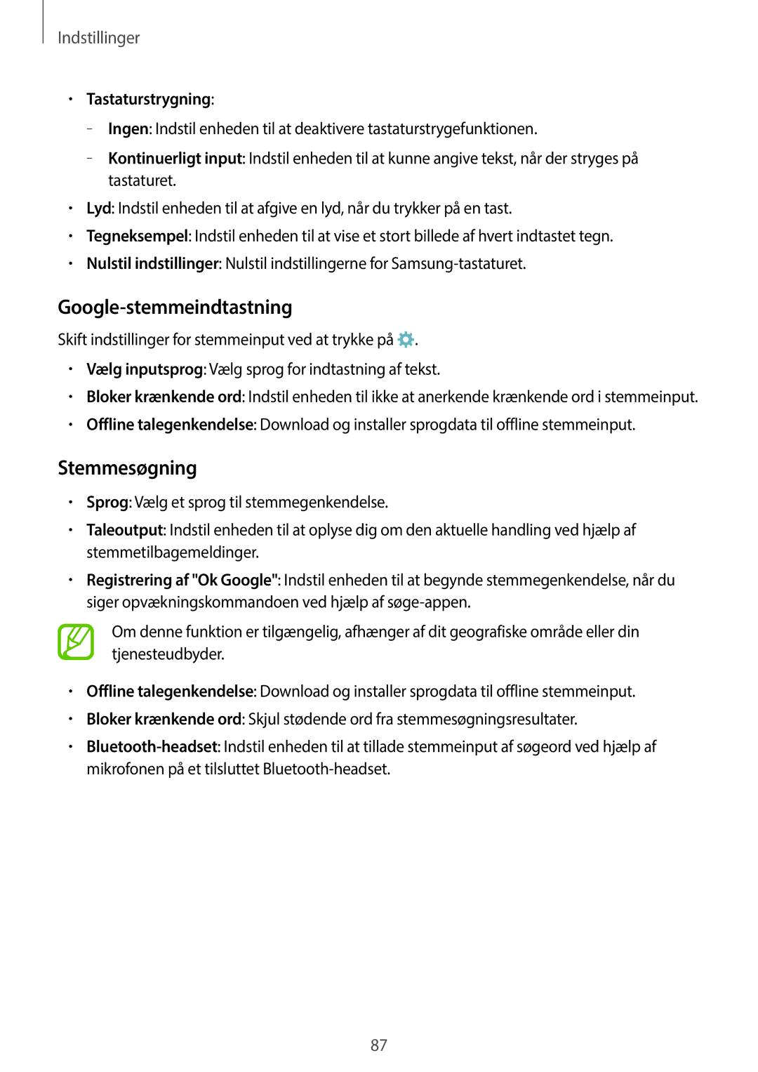 Samsung SM-G360FZWANEE, SM-G360FHAANEE, SM-G360FZSANEE manual Google-stemmeindtastning, Stemmesøgning, Tastaturstrygning 