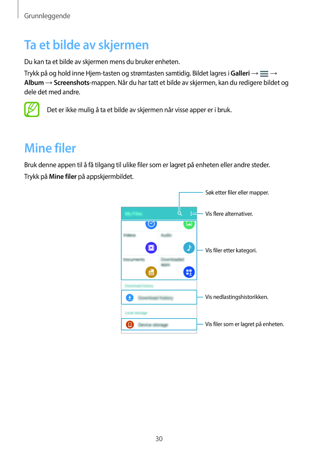 Samsung SM-G360FZWANEE, SM-G360FHAANEE, SM-G360FZSANEE manual Ta et bilde av skjermen, Mine filer 