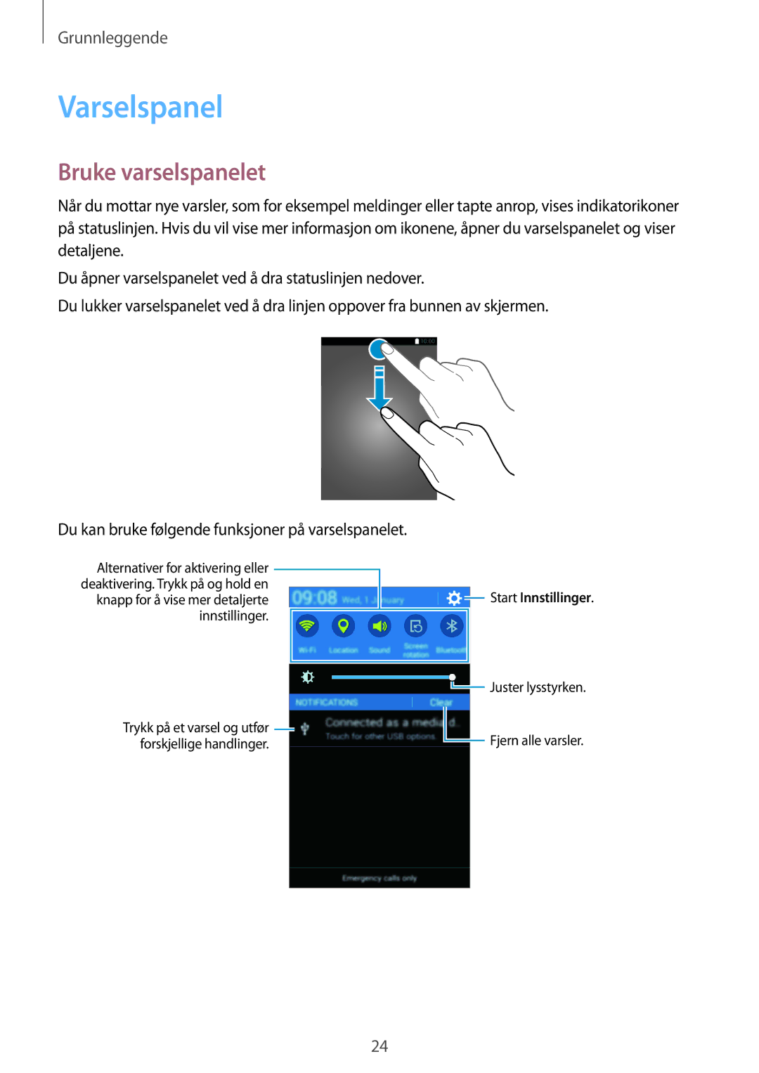 Samsung SM-G360FZWANEE, SM-G360FHAANEE, SM-G360FZSANEE manual Varselspanel, Bruke varselspanelet 