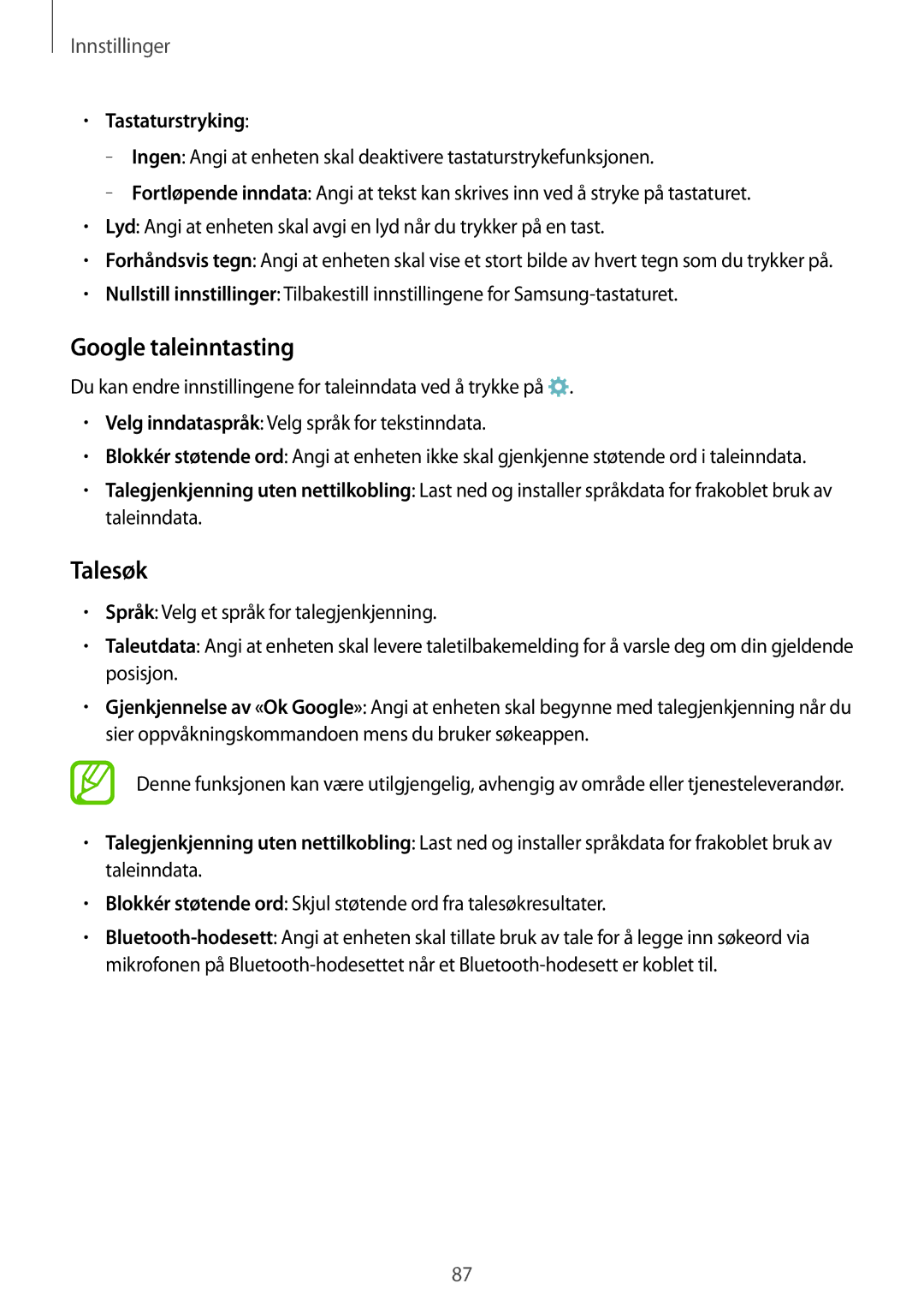 Samsung SM-G360FZWANEE, SM-G360FHAANEE, SM-G360FZSANEE manual Google taleinntasting, Talesøk, Tastaturstryking 