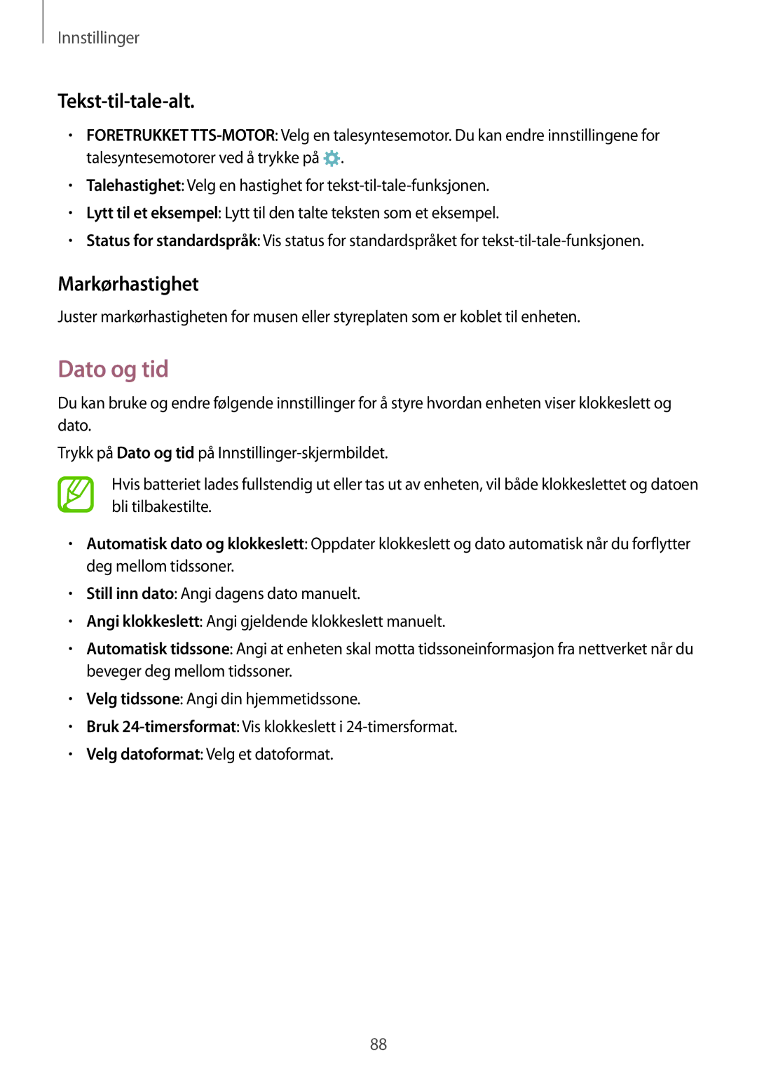 Samsung SM-G360FHAANEE, SM-G360FZWANEE, SM-G360FZSANEE manual Dato og tid, Tekst-til-tale-alt, Markørhastighet 