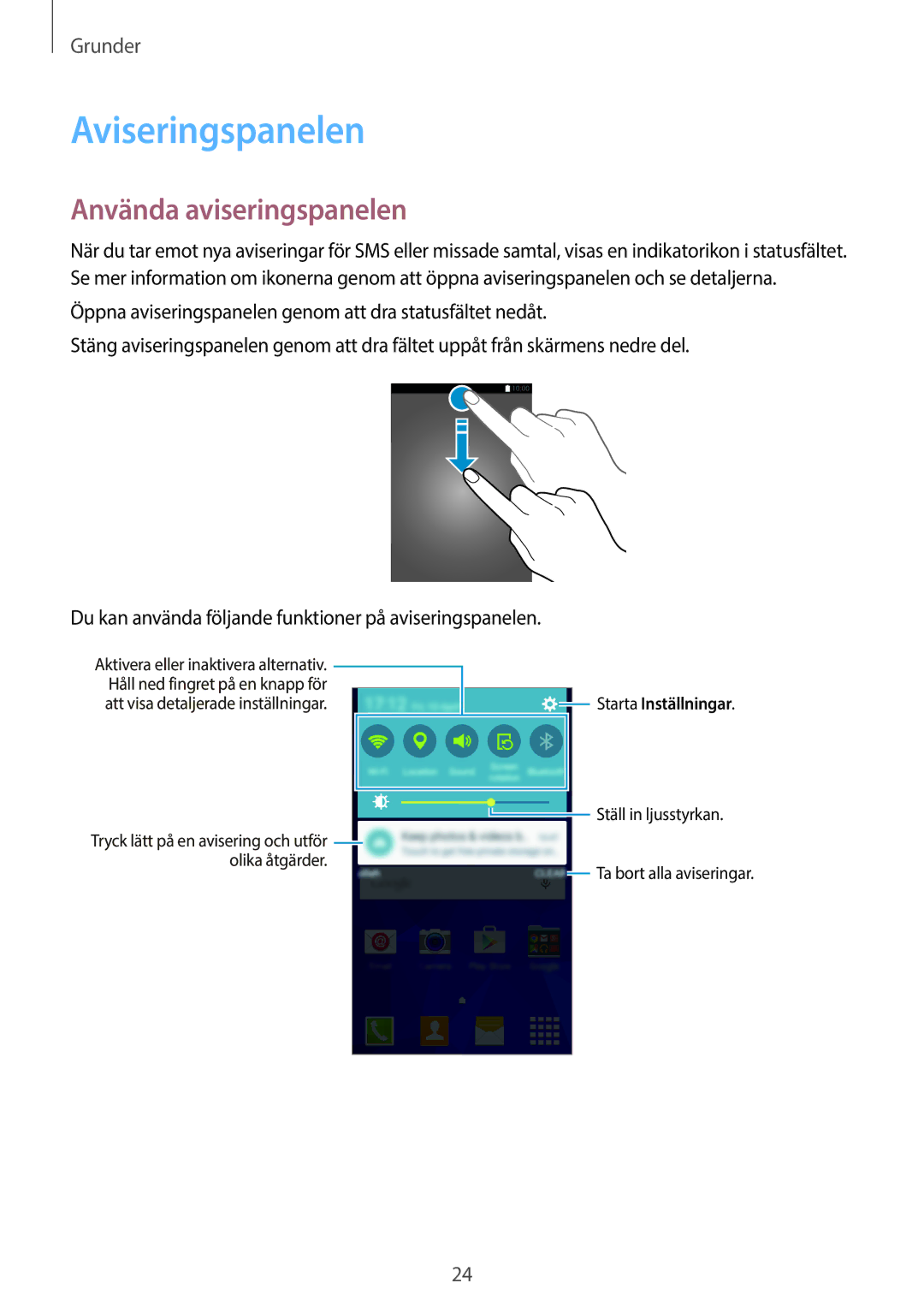 Samsung SM-G360FZWANEE, SM-G360FHAANEE, SM-G360FZSANEE manual Aviseringspanelen, Använda aviseringspanelen 