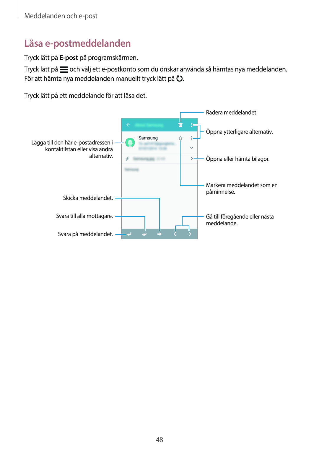 Samsung SM-G360FZWANEE, SM-G360FHAANEE, SM-G360FZSANEE manual Läsa e-postmeddelanden 