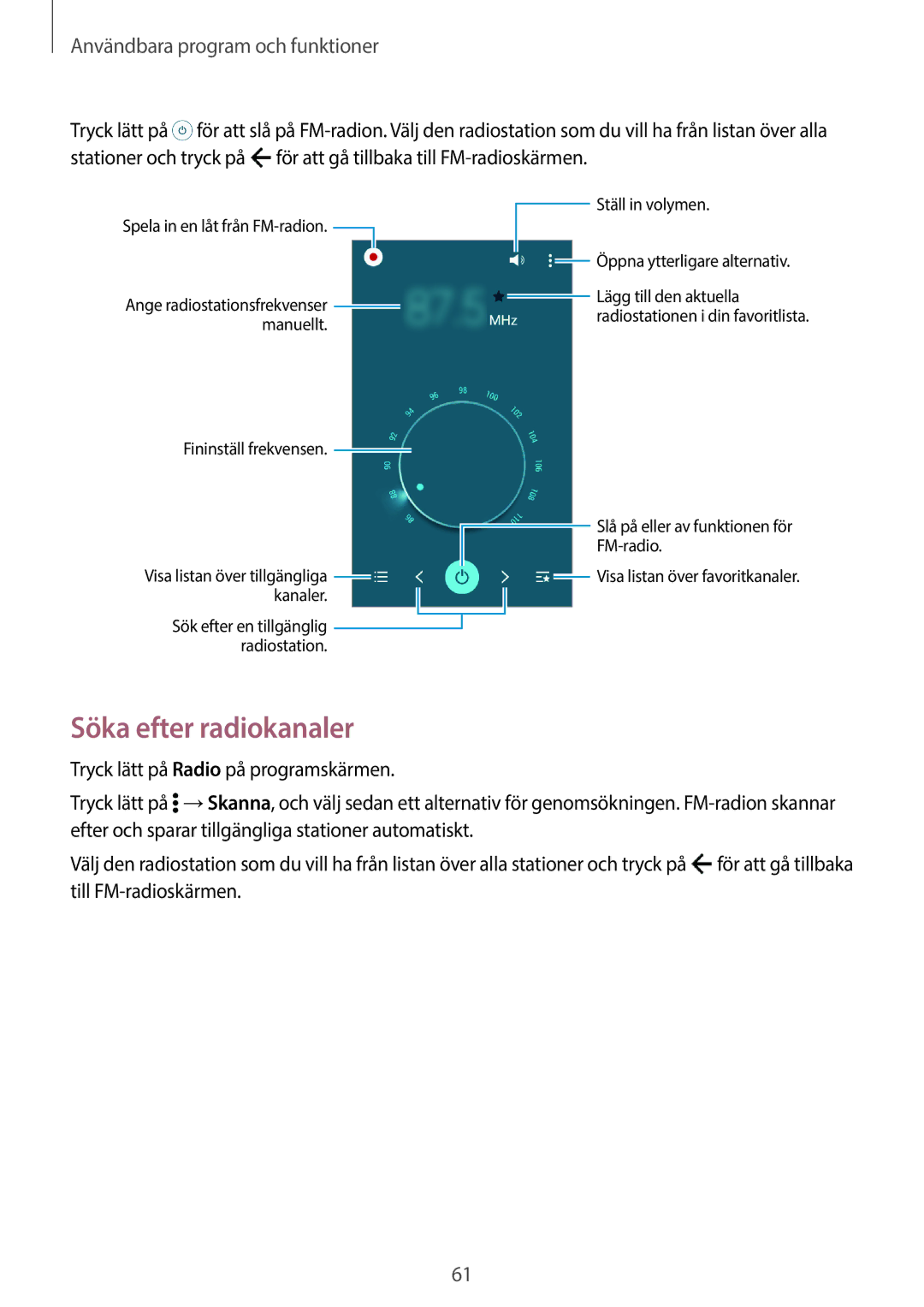 Samsung SM-G360FHAANEE, SM-G360FZWANEE, SM-G360FZSANEE manual Söka efter radiokanaler 