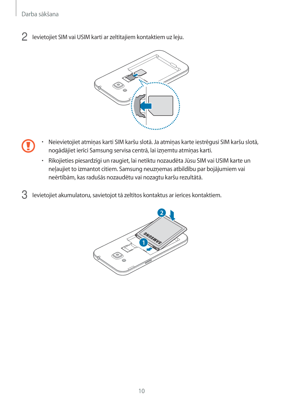 Samsung SM-G360FZSASEB, SM-G360FZWASEB, SM-G360FHAASEB manual Darba sākšana 