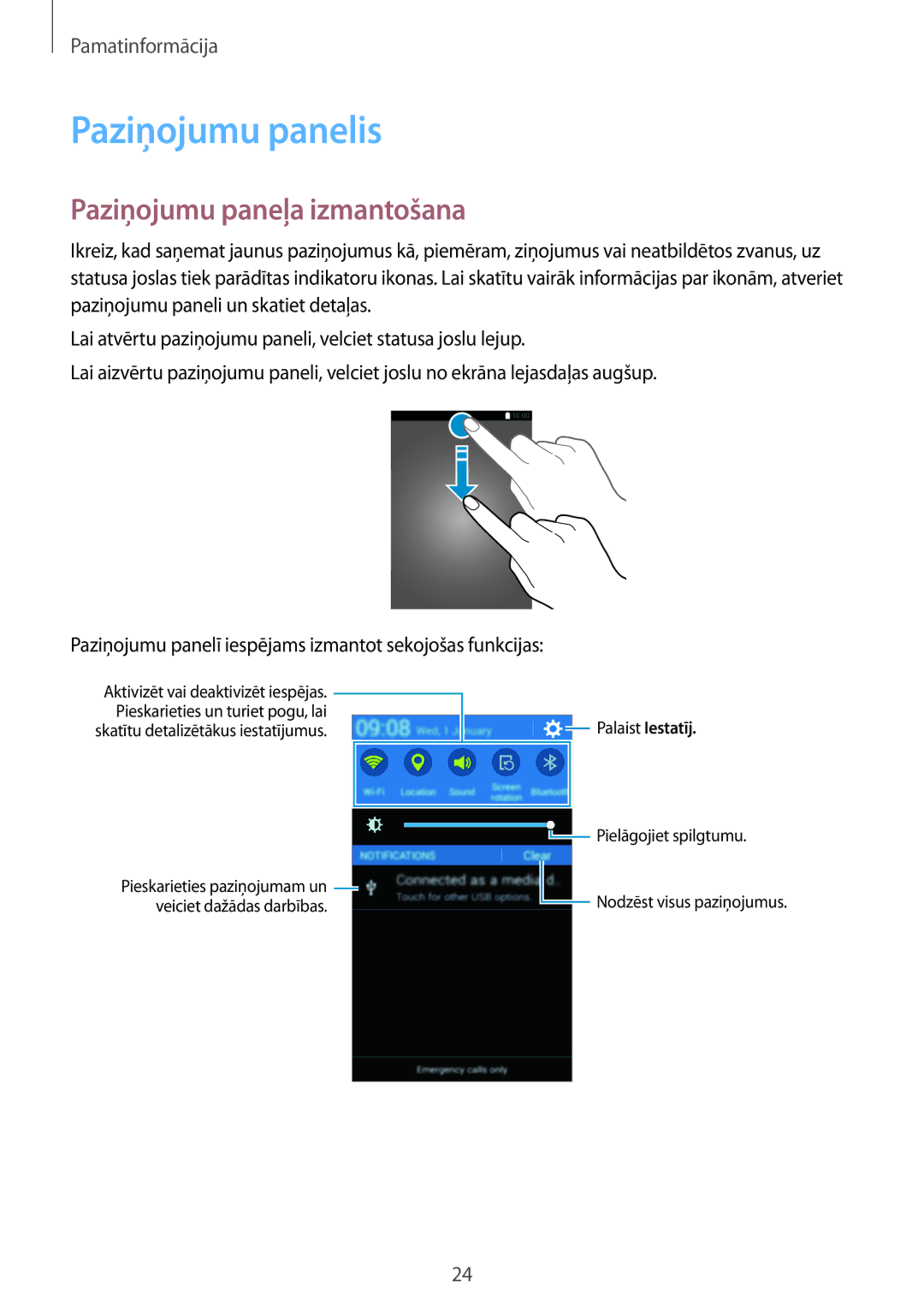 Samsung SM-G360FZWASEB, SM-G360FZSASEB, SM-G360FHAASEB manual Paziņojumu panelis, Paziņojumu paneļa izmantošana 