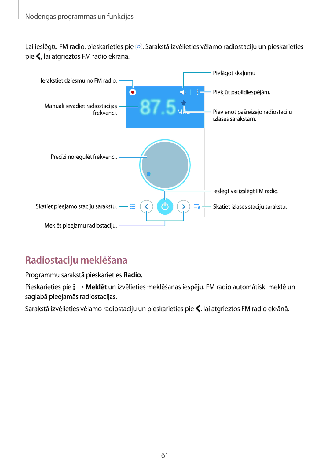 Samsung SM-G360FZSASEB, SM-G360FZWASEB, SM-G360FHAASEB manual Radiostaciju meklēšana 