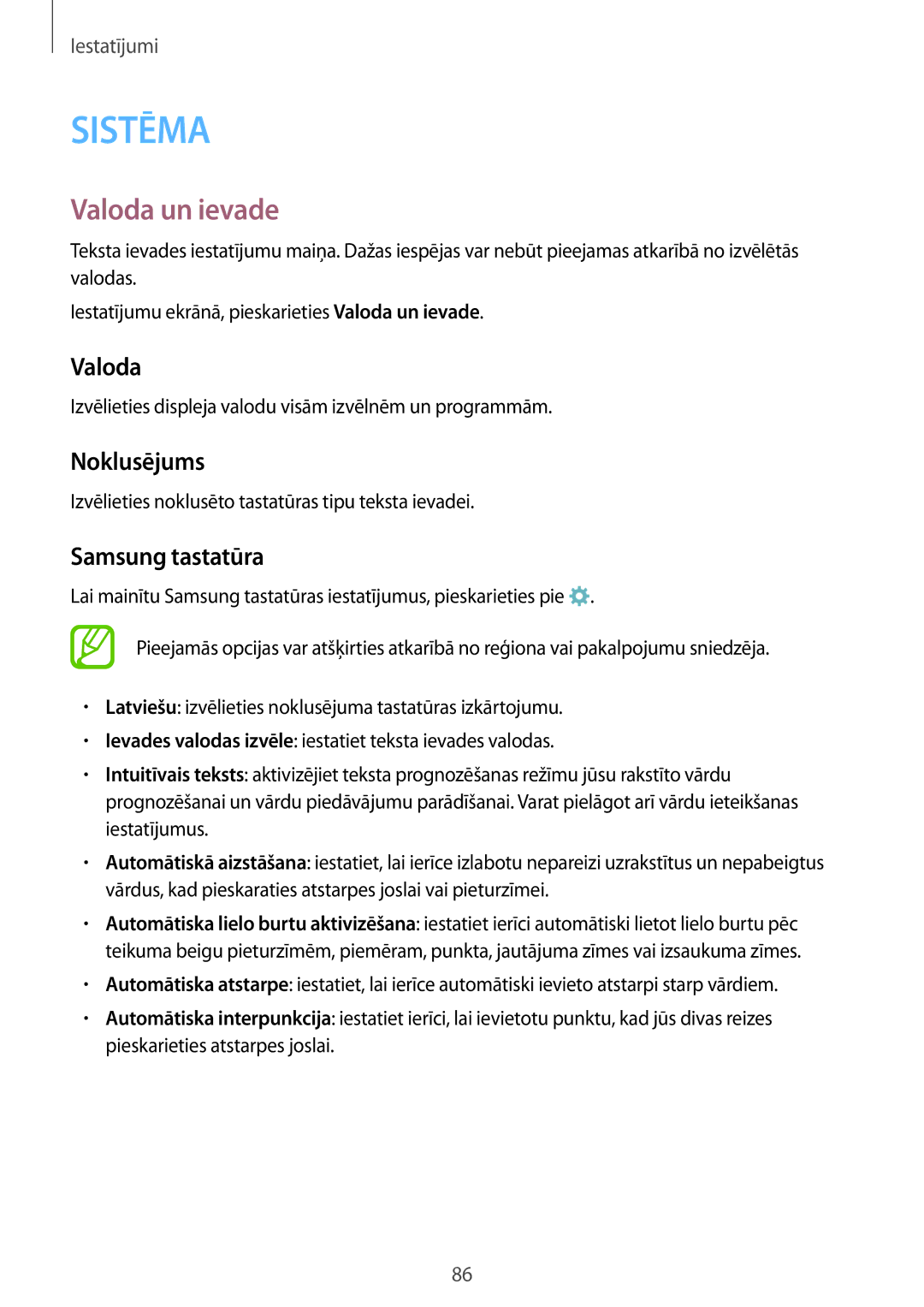 Samsung SM-G360FHAASEB, SM-G360FZWASEB, SM-G360FZSASEB manual Valoda un ievade, Noklusējums, Samsung tastatūra 