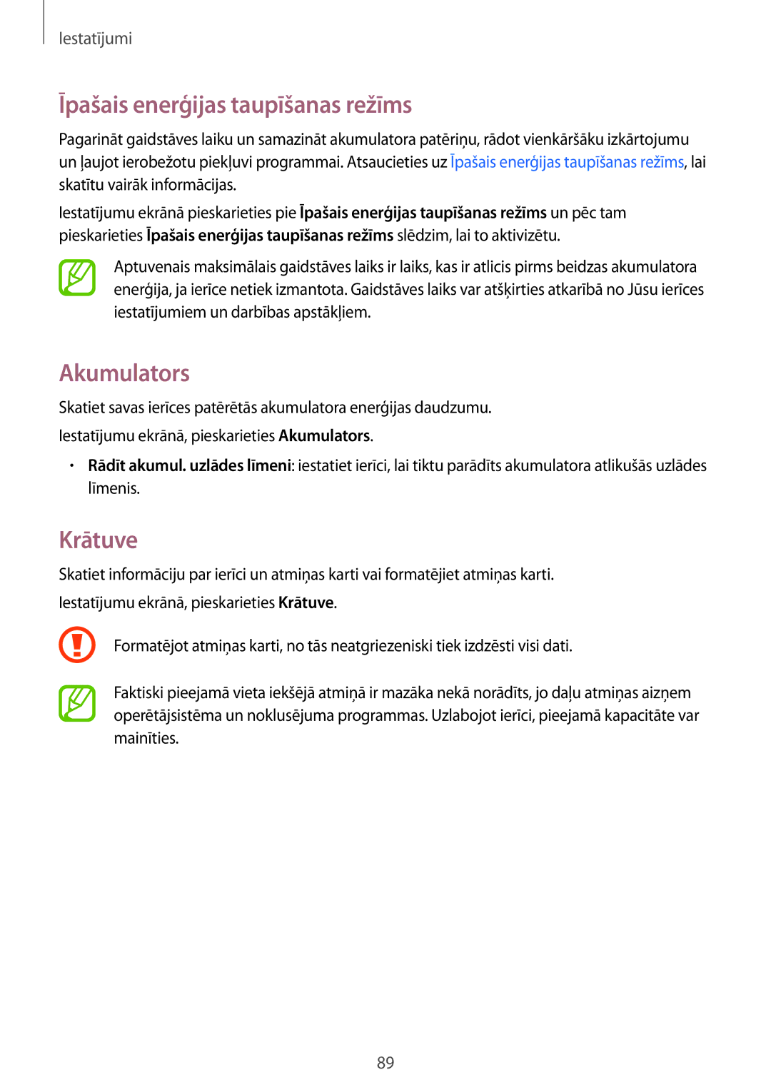 Samsung SM-G360FHAASEB, SM-G360FZWASEB, SM-G360FZSASEB manual Akumulators, Krātuve 