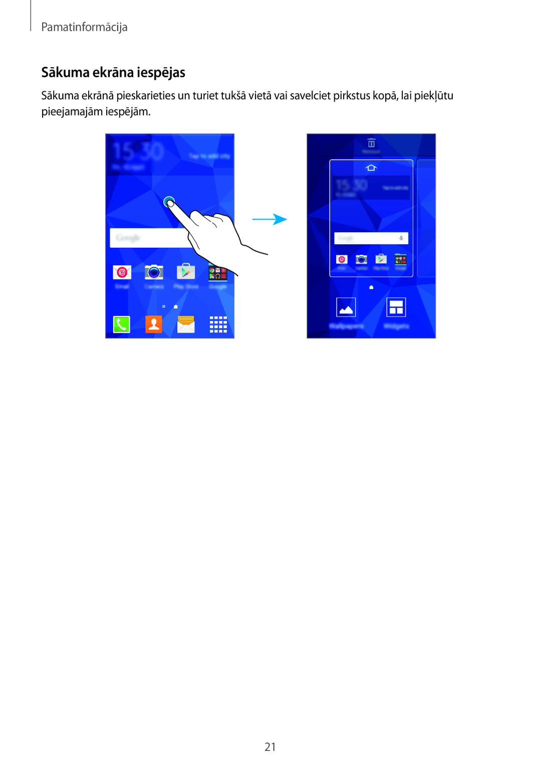 Samsung SM-G360FZWASEB, SM-G360FZSASEB, SM-G360FHAASEB manual Sākuma ekrāna iespējas 