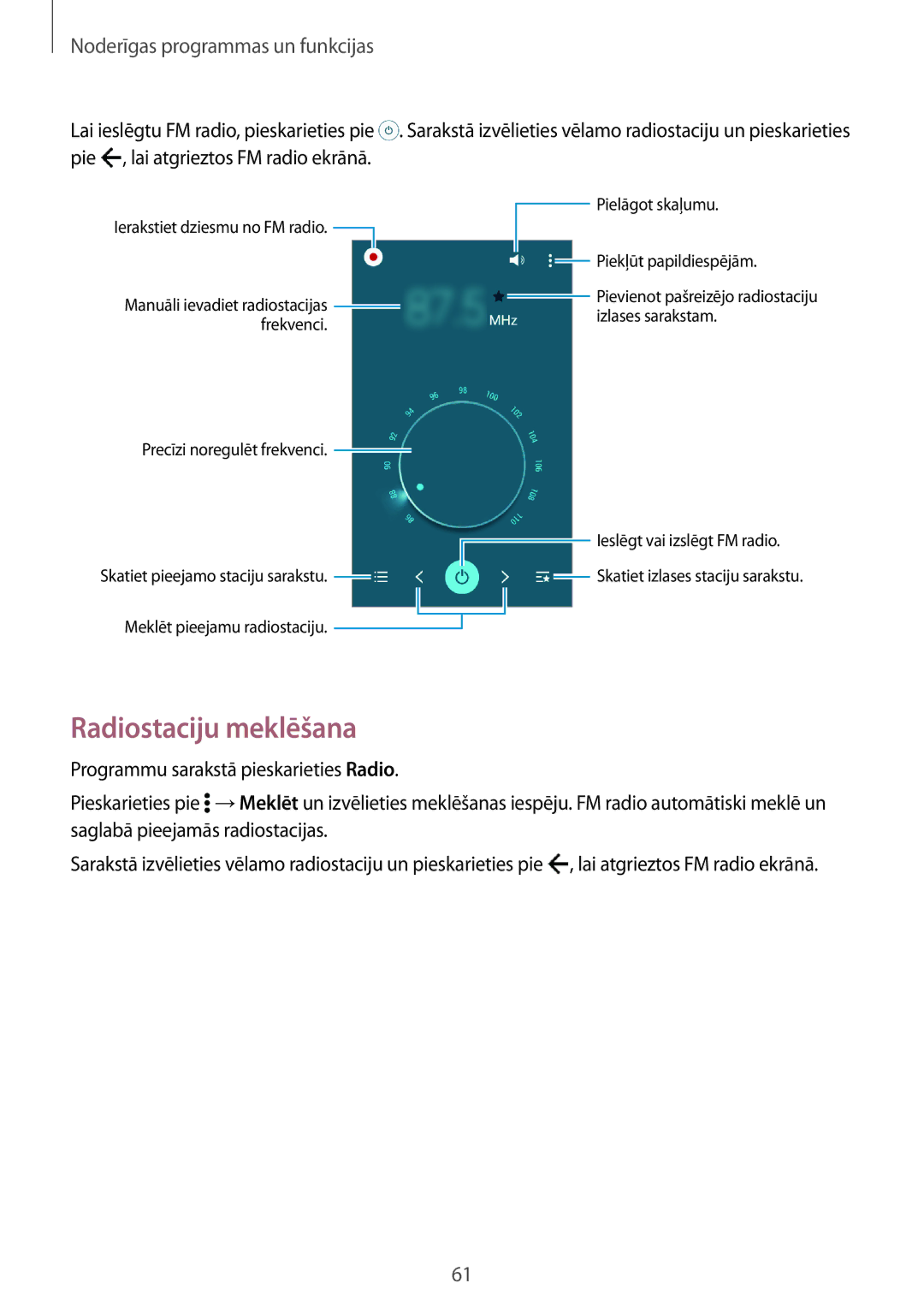 Samsung SM-G360FZSASEB, SM-G360FZWASEB, SM-G360FHAASEB manual Radiostaciju meklēšana 