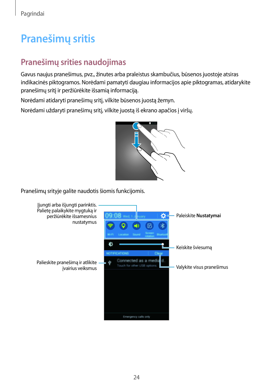 Samsung SM-G360FZWASEB, SM-G360FZSASEB, SM-G360FHAASEB manual Pranešimų sritis, Pranešimų srities naudojimas 