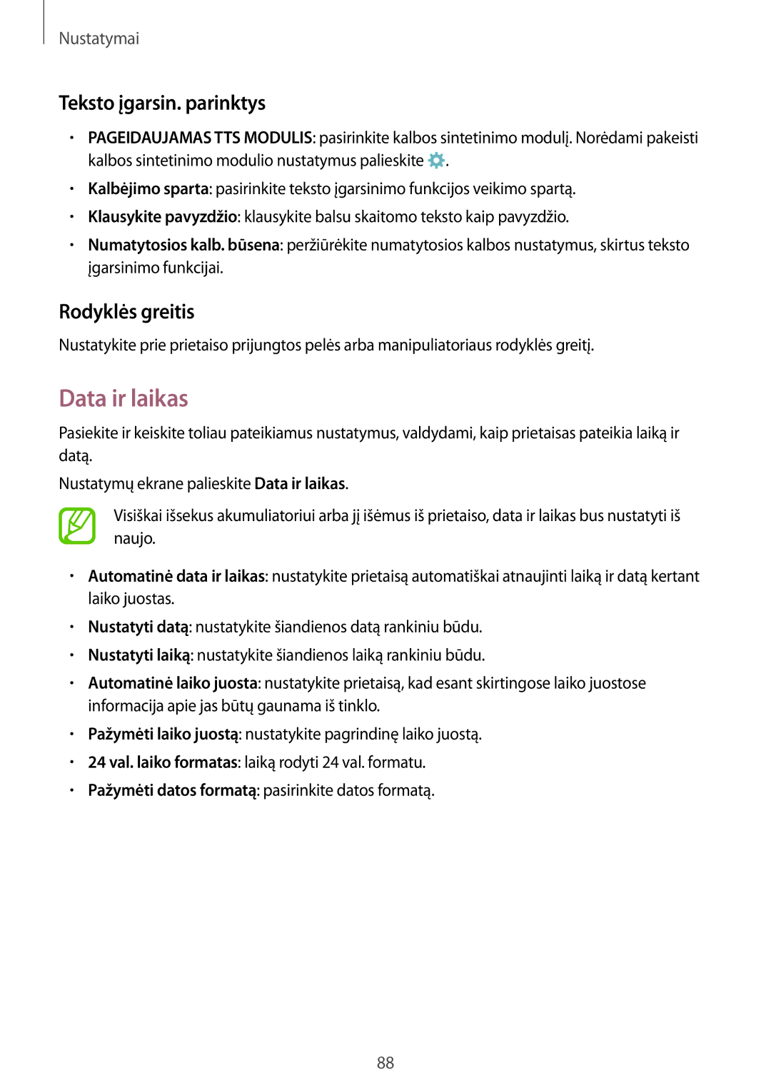 Samsung SM-G360FZSASEB, SM-G360FZWASEB, SM-G360FHAASEB manual Data ir laikas, Teksto įgarsin. parinktys, Rodyklės greitis 