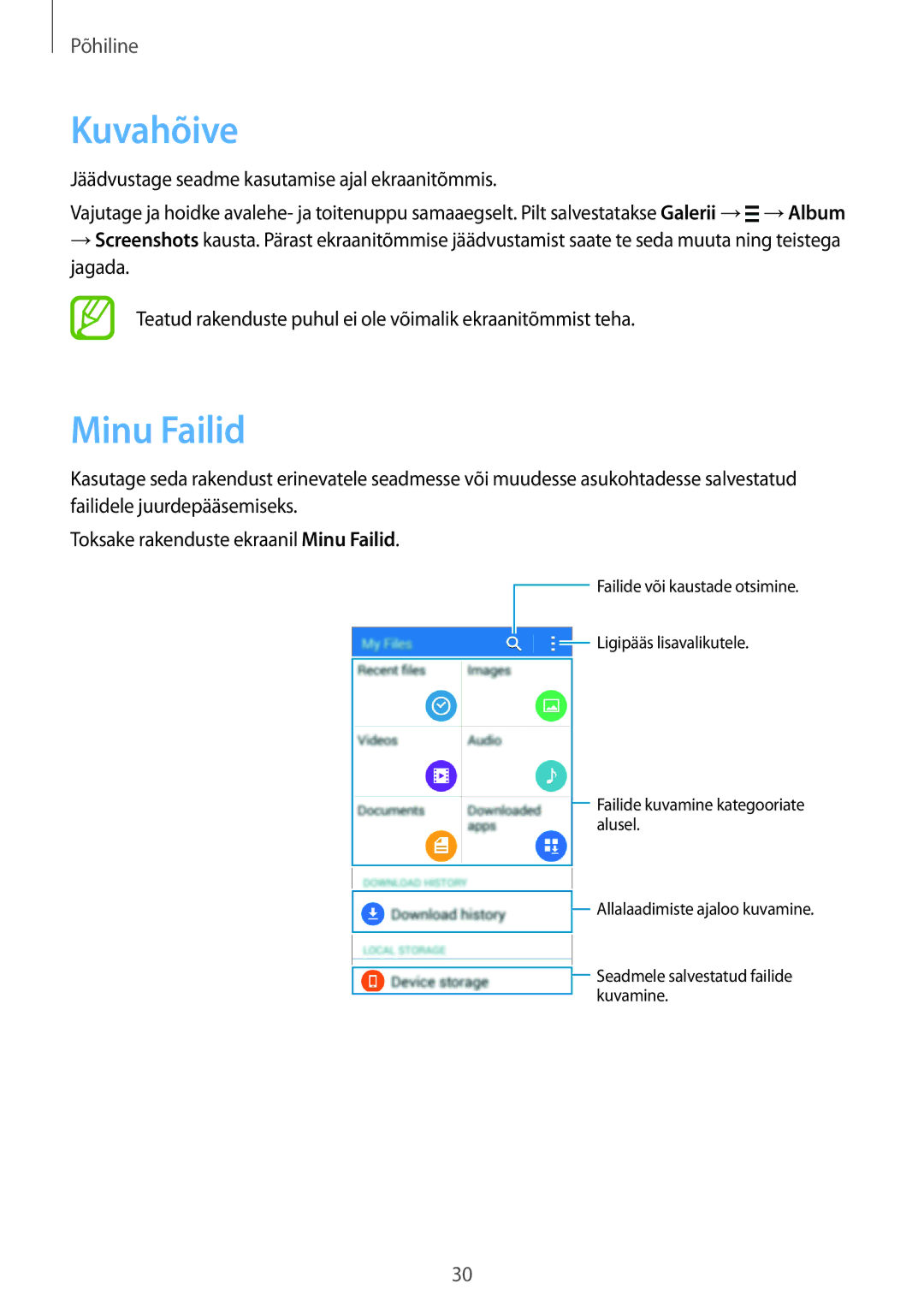 Samsung SM-G360FZWASEB, SM-G360FZSASEB, SM-G360FHAASEB manual Kuvahõive, Minu Failid 