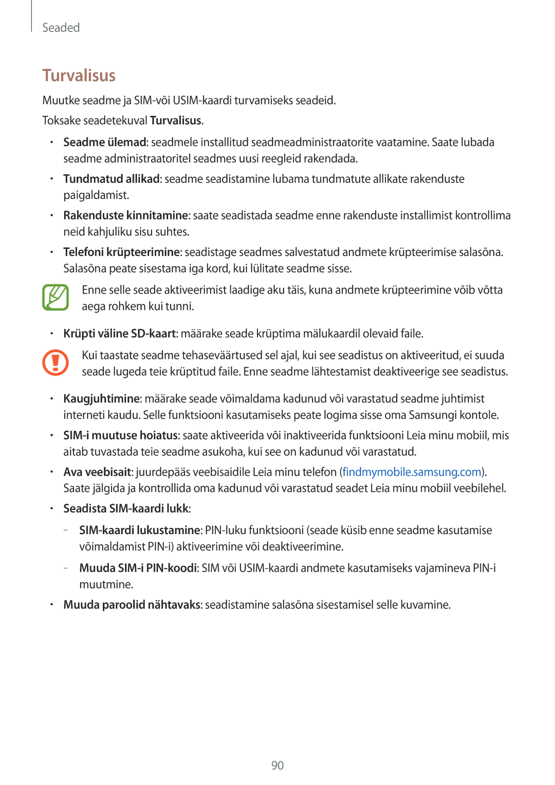 Samsung SM-G360FZWASEB, SM-G360FZSASEB, SM-G360FHAASEB manual Turvalisus, Seadista SIM-kaardi lukk 