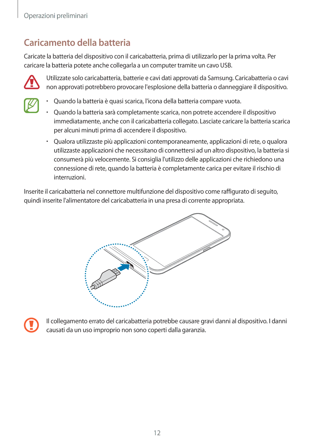 Samsung SM-G360FZWAWIN, SM-G360FHAATIM, SM-G360FZSAAUT, SM-G360FHAAWIN, SM-G360FZWATIM manual Caricamento della batteria 