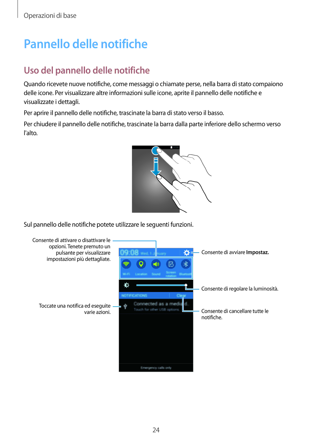 Samsung SM-G360FZWAWIN, SM-G360FHAATIM, SM-G360FZSAAUT manual Pannello delle notifiche, Uso del pannello delle notifiche 