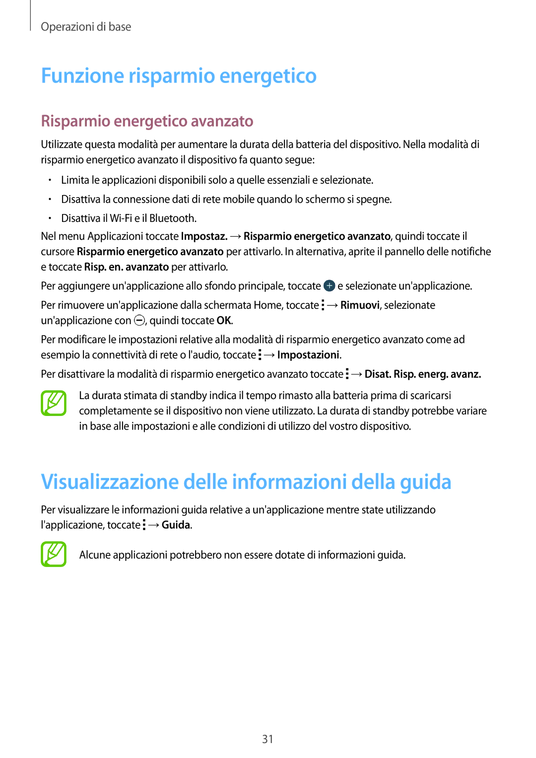 Samsung SM-G360FZSAPRT, SM-G360FZWAWIN manual Funzione risparmio energetico, Visualizzazione delle informazioni della guida 