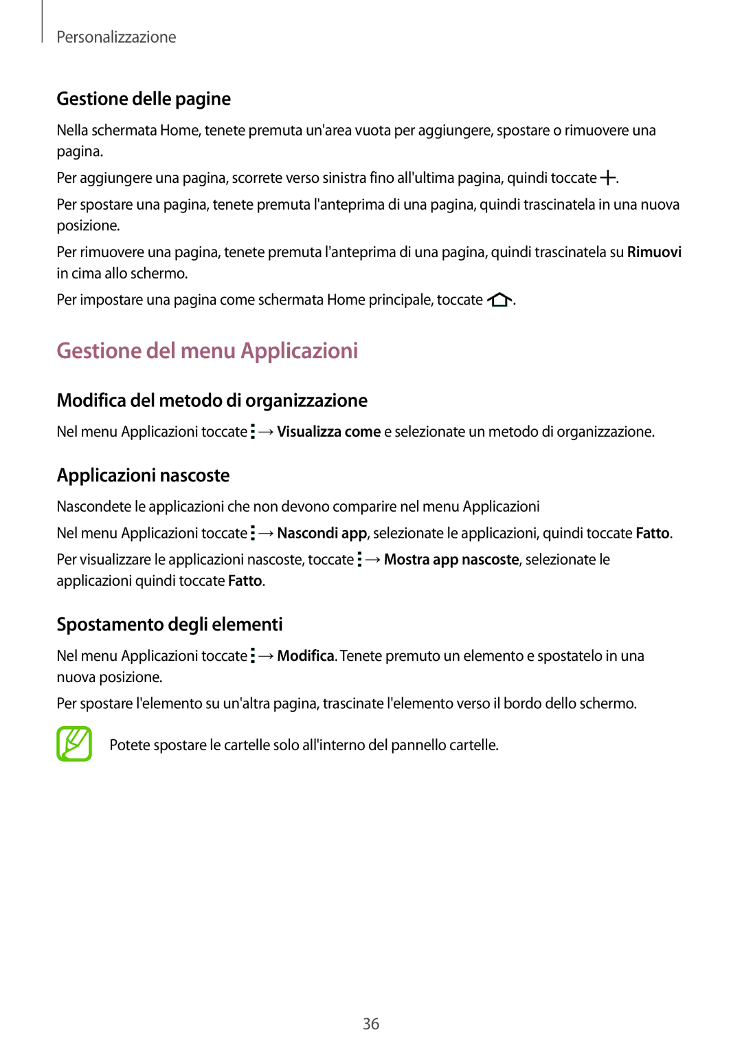 Samsung SM-G360FZWAWIN manual Gestione del menu Applicazioni, Gestione delle pagine, Modifica del metodo di organizzazione 