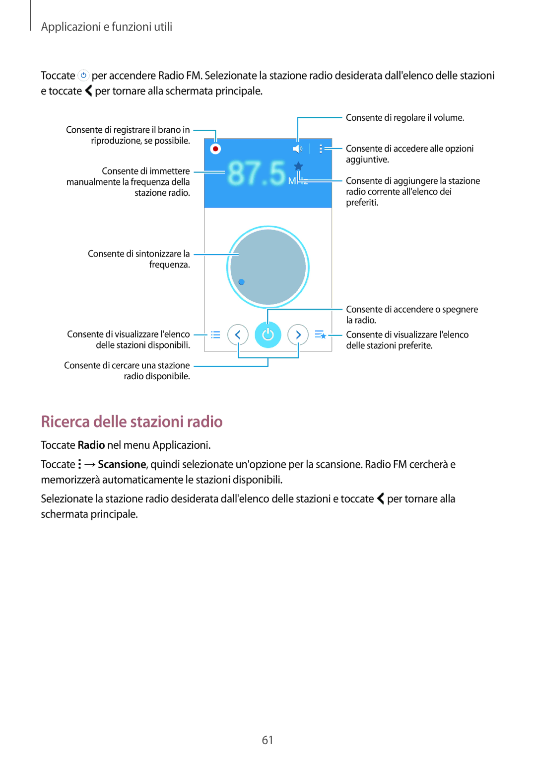 Samsung SM-G360FHAATIM, SM-G360FZWAWIN, SM-G360FZSAAUT, SM-G360FHAAWIN manual Ricerca delle stazioni radio, Stazione radio 