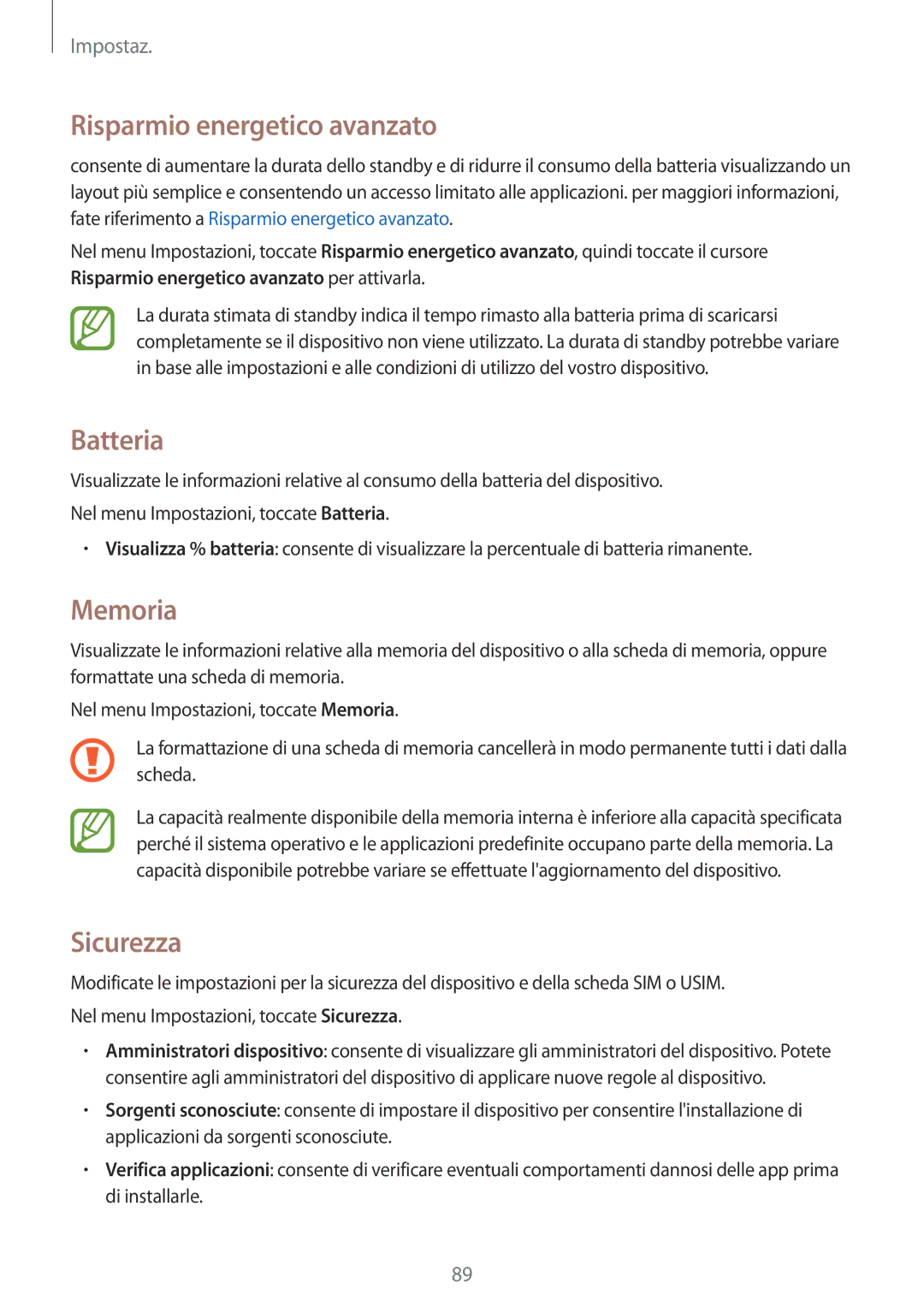 Samsung SM-G360FZWAPRT, SM-G360FZWAWIN, SM-G360FHAATIM, SM-G360FZSAAUT, SM-G360FHAAWIN manual Batteria, Memoria, Sicurezza 