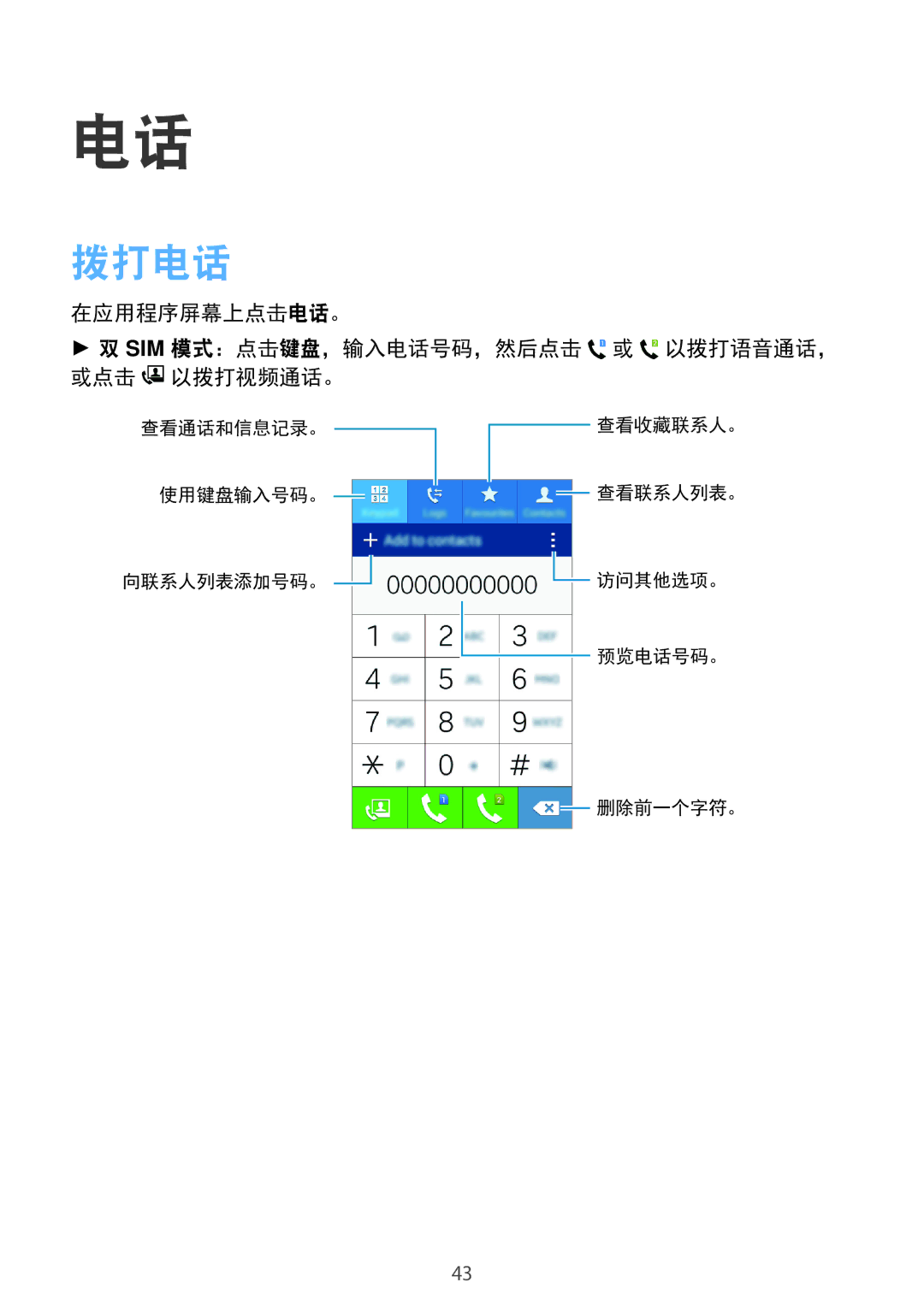 Samsung SM-G360HZWDXXV, SM-G360HHADXXV, SM-G360HZSDXXV manual 拨打电话 