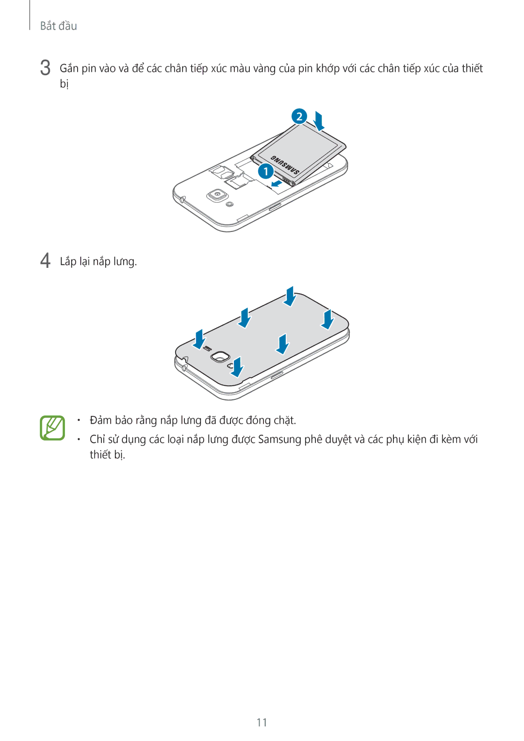 Samsung SM-G360HZSDXXV, SM-G360HHADXXV, SM-G360HZWDXXV manual Bắt đầu 