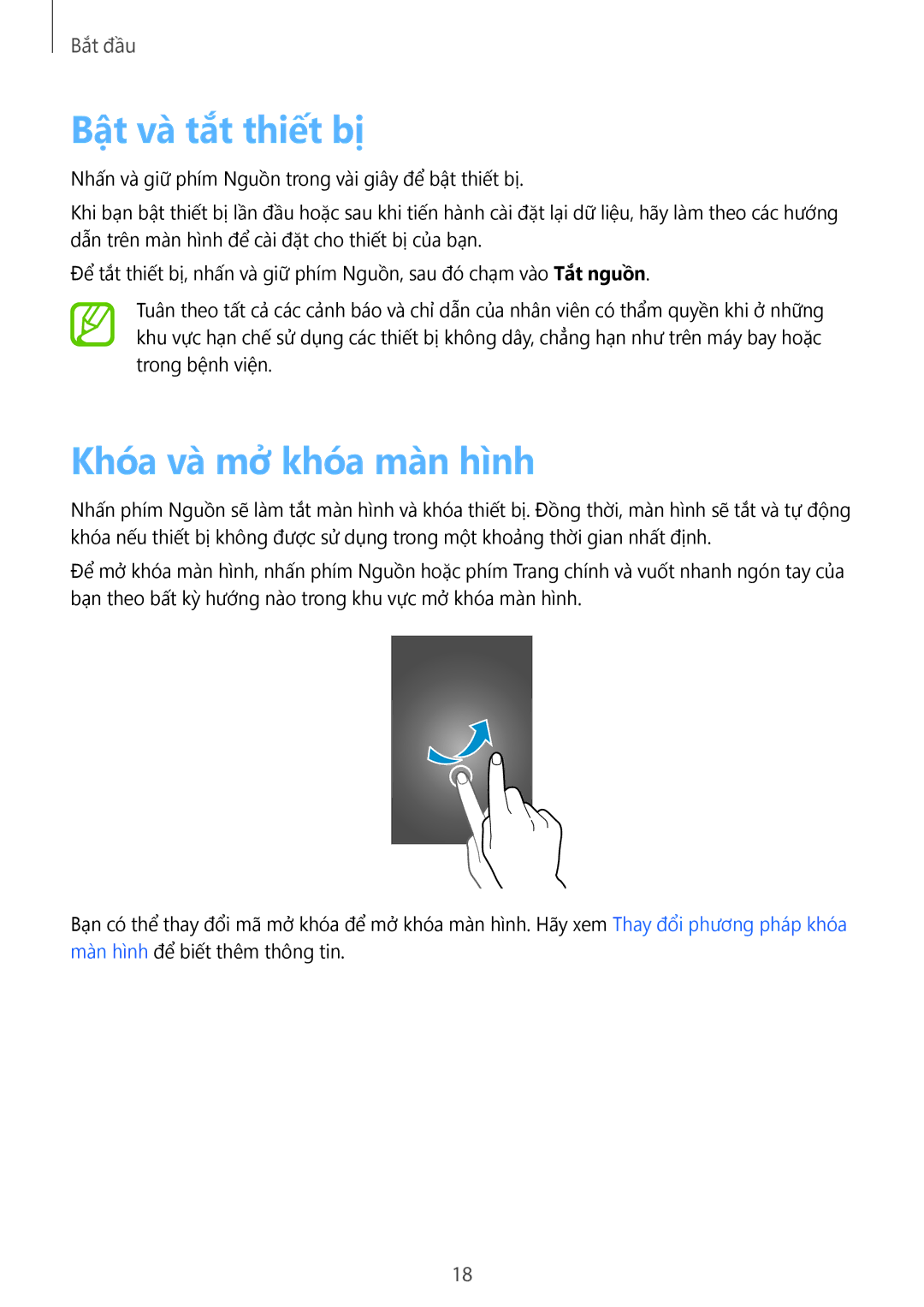 Samsung SM-G360HHADXXV, SM-G360HZWDXXV, SM-G360HZSDXXV manual Bật và̀ tắt thiết bị, Khóa và̀ mở khóa mà̀n hình 