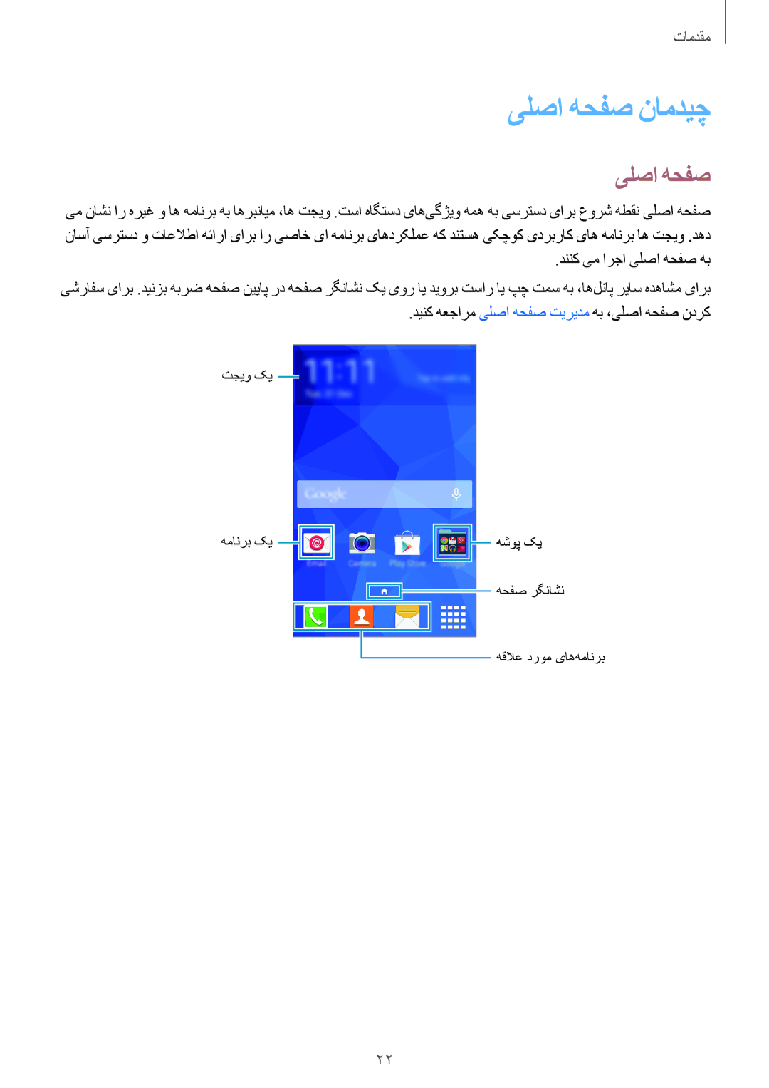 Samsung SM-G360HZWDEGY manual یلصا هحفص نامدیچ, دننک یم ارجا یلصا هحفص هب, دینک هعجارم یلصا هحفص تیریدم هب ،یلصا هحفص ندرک 