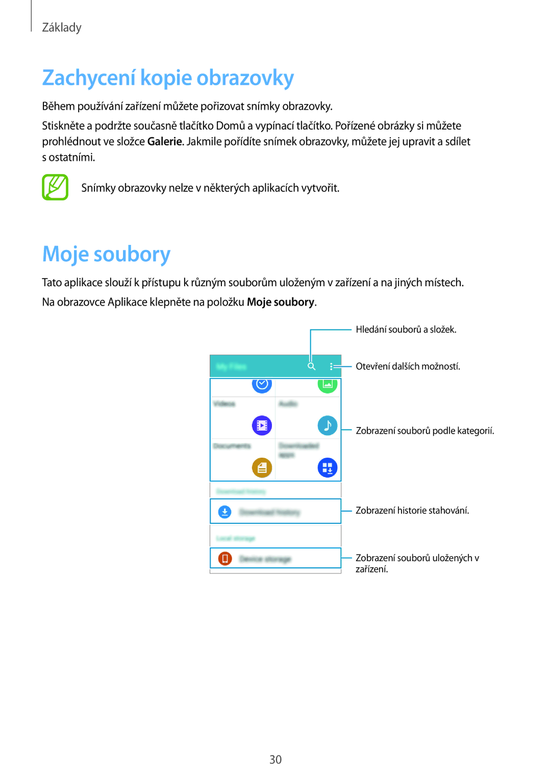 Samsung SM2G361FHAAETL, SM-G361FHAAEUR, SM-G361FZWAPLS, SM-G361FZSAXEO manual Zachycení kopie obrazovky, Moje soubory 