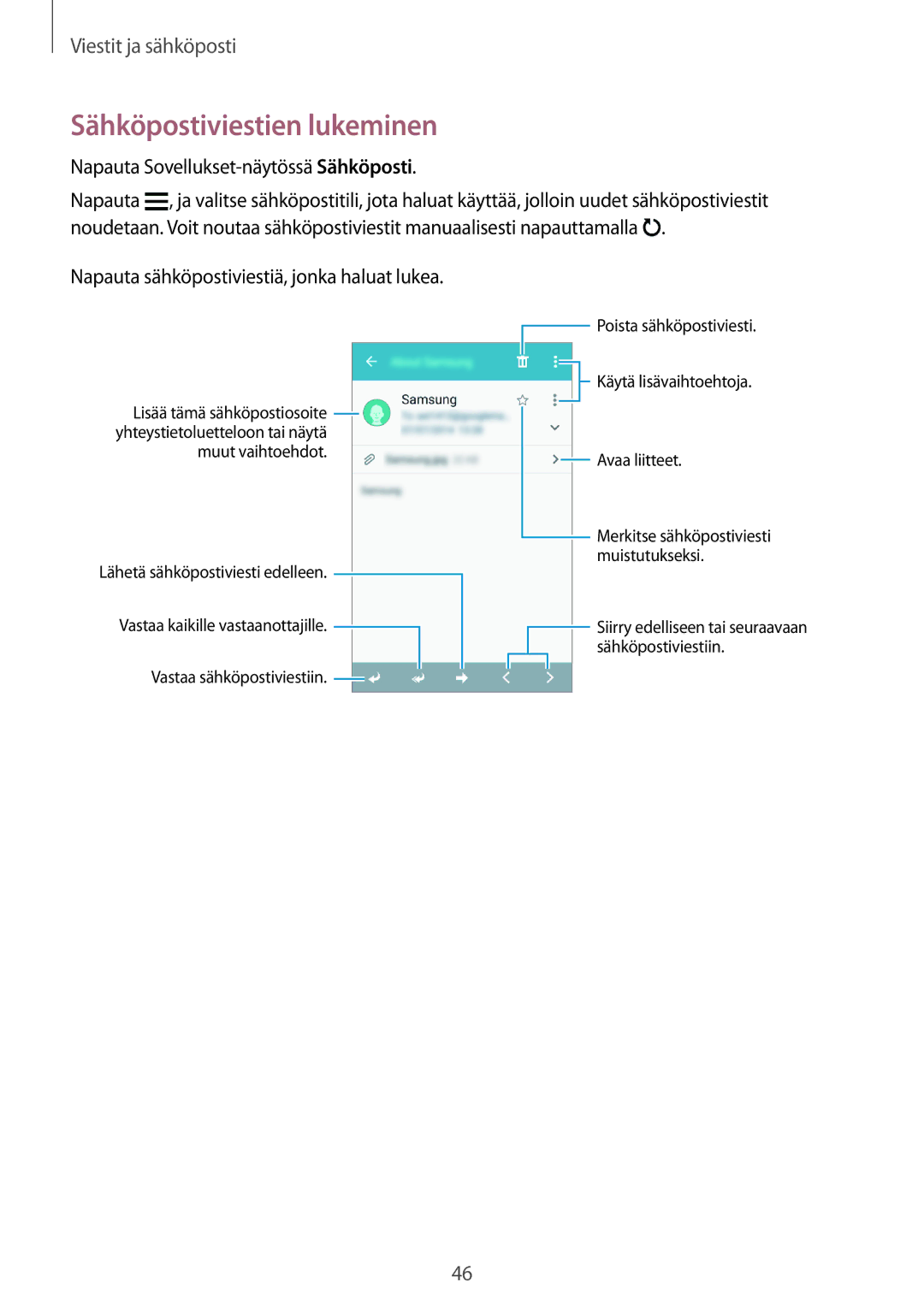 Samsung SM-G361FHAANEE, SM-G361FZWANEE manual Sähköpostiviestien lukeminen, Napauta Sovellukset-näytössä Sähköposti 