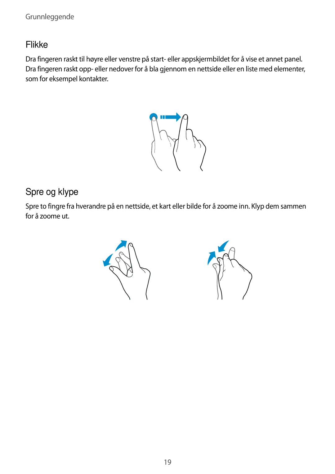 Samsung SM-G361FZWANEE, SM-G361FHAANEE manual Flikke, Spre og klype 