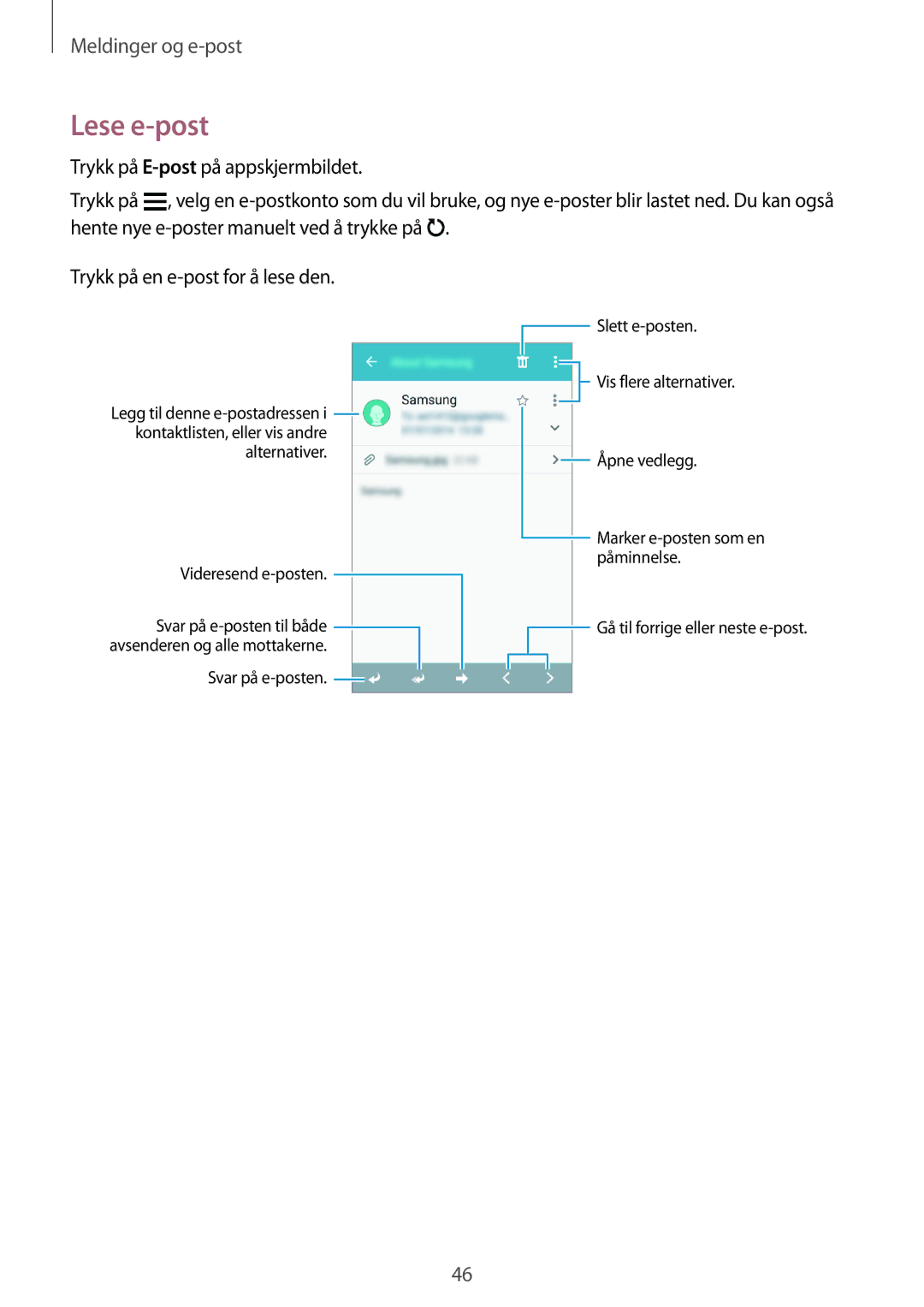 Samsung SM-G361FHAANEE, SM-G361FZWANEE manual Lese e-post 