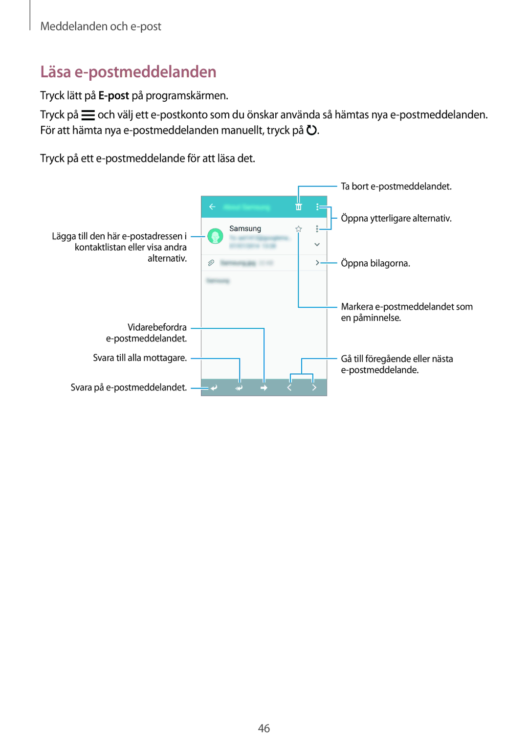 Samsung SM-G361FHAANEE, SM-G361FZWANEE manual Läsa e-postmeddelanden 