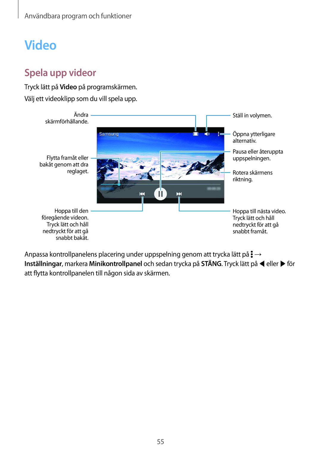 Samsung SM-G361FZWANEE, SM-G361FHAANEE manual Video, Spela upp videor 