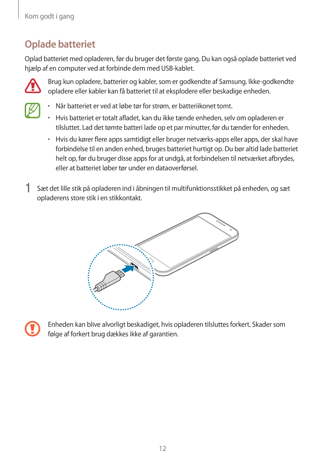 Samsung SM-G361FHAANEE, SM-G361FZWANEE manual Oplade batteriet 