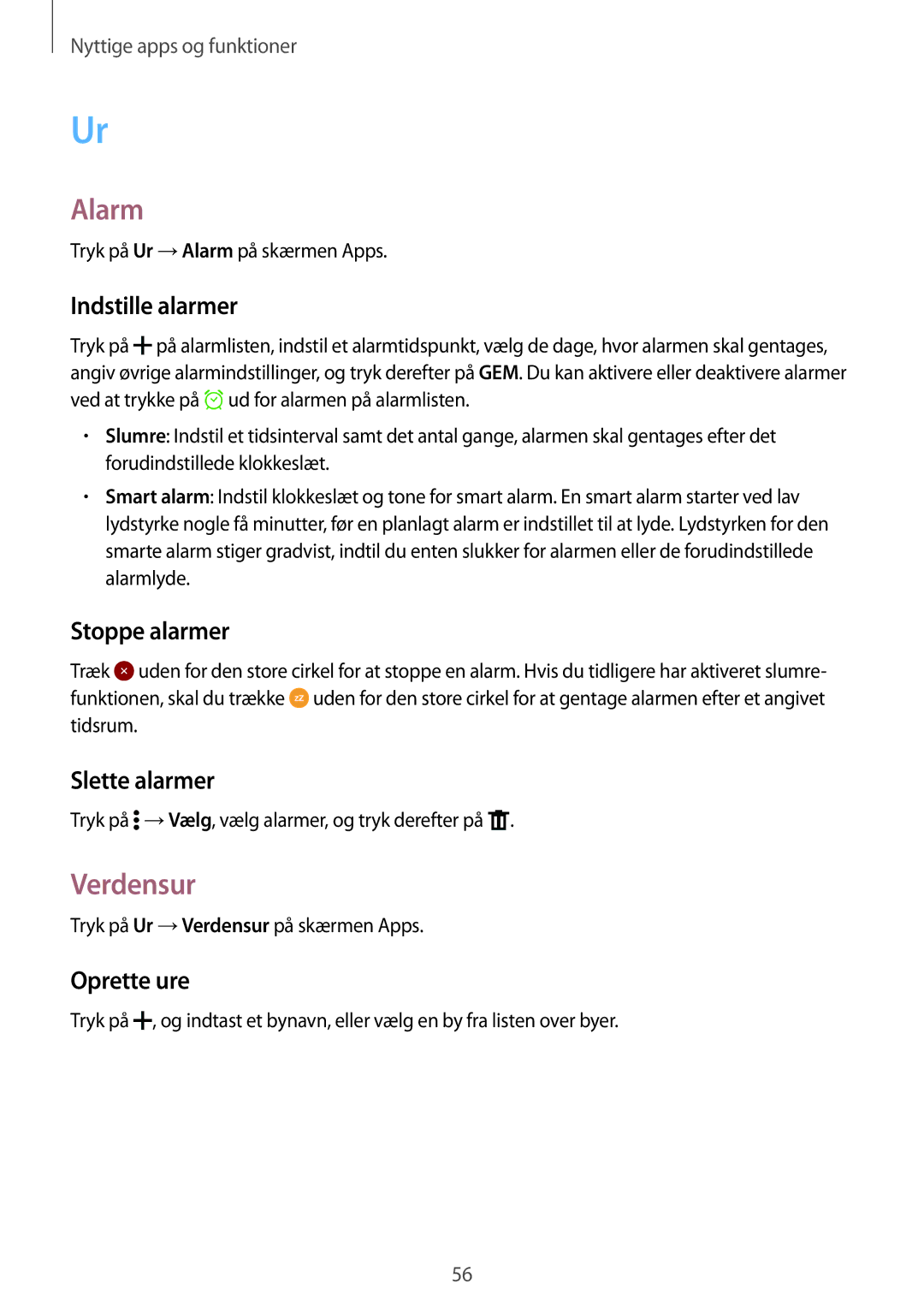 Samsung SM-G361FHAANEE, SM-G361FZWANEE manual Alarm, Verdensur 