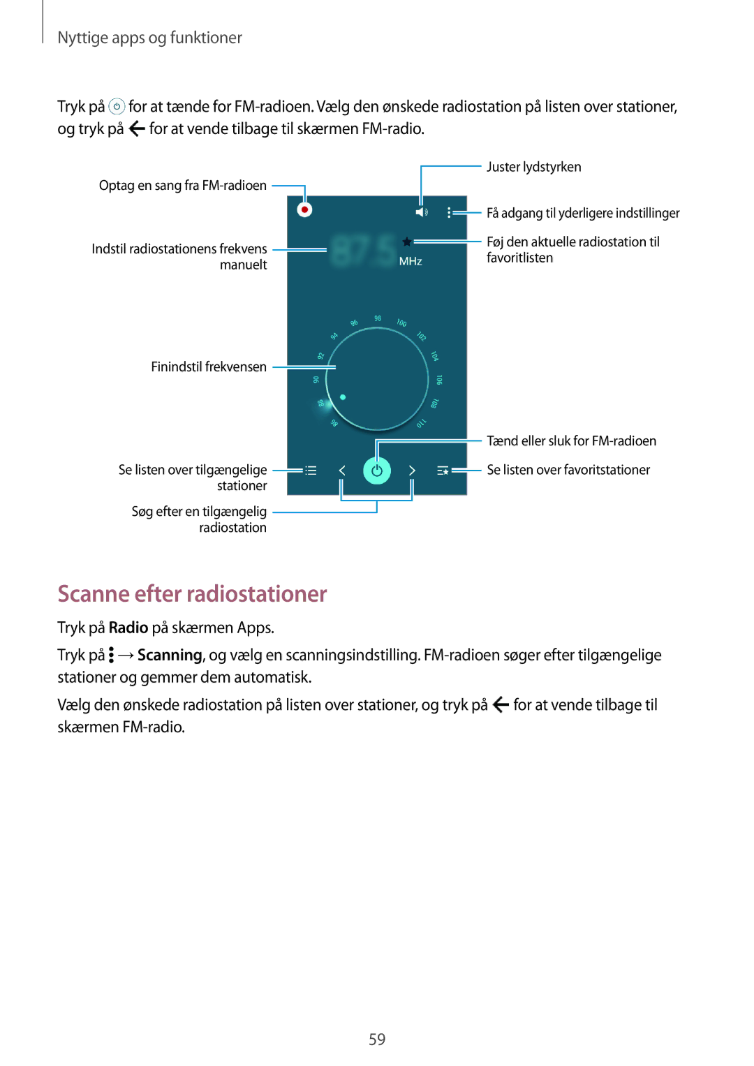 Samsung SM-G361FZWANEE, SM-G361FHAANEE manual Scanne efter radiostationer 