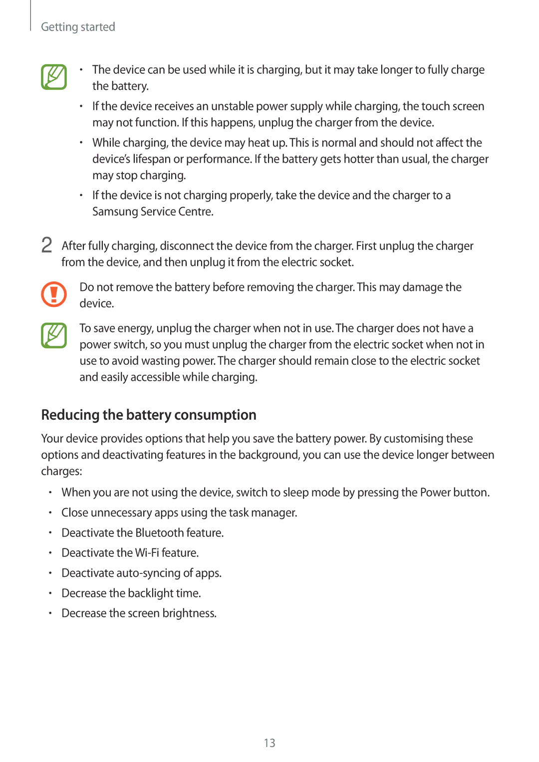 Samsung SM-G361FHAAXEO, SM-G361FZSAXEF, SM-G361FHAAXEF, SM-G361FZWAXEF, SM-G361FZWAITV manual Reducing the battery consumption 